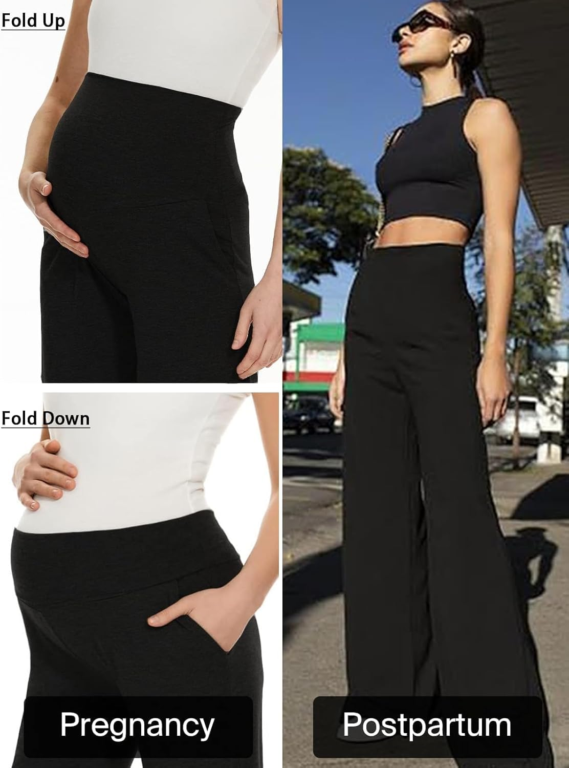 Ecavus 3-Pack Women'S Maternity Pants over Belly Soft Lounge Palazzo Pants Stretch Wide Leg Pregnancy Trousers with Pockets image number 5