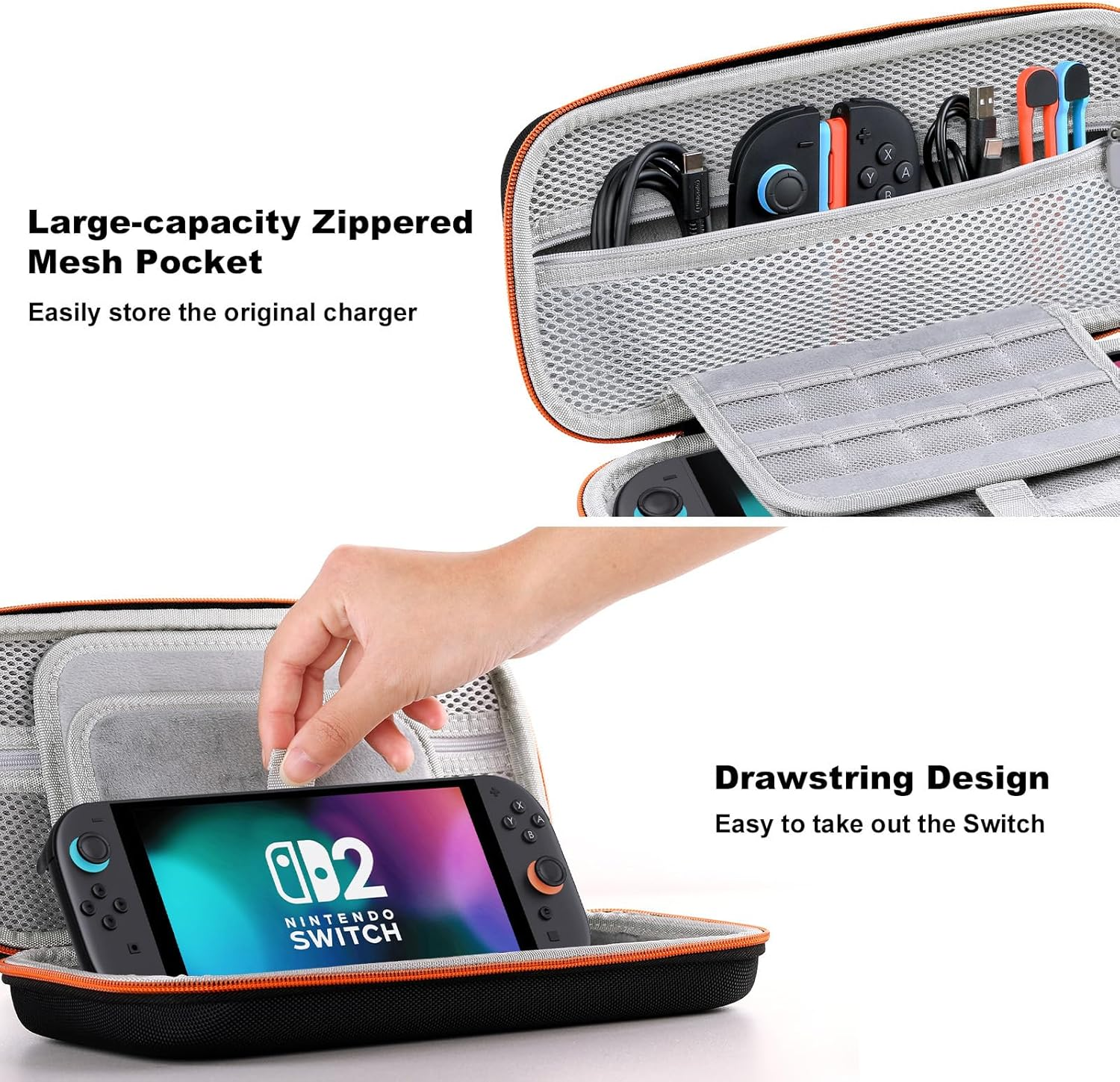 Lmcpa Carrying Case for Nintendo Switch 2 (2025) 7.9 Inch Console, Protective Hard Shell Portable Switch Travel Case, Durable Ballistic Nylon, Large Capacity, Accessories for Switch 2 image number 5