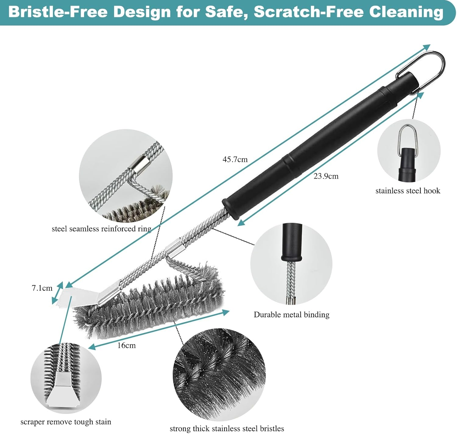 BBQ Grill Brush Set of 2, 18-Inch BBQ Accessories, Safe Bristle-Free BBQ Cleaning Brush, 100% Rust-Proof Stainless Steel - Grill Cleaner for Gas, Charcoal, Smoker, Porcelain Grills