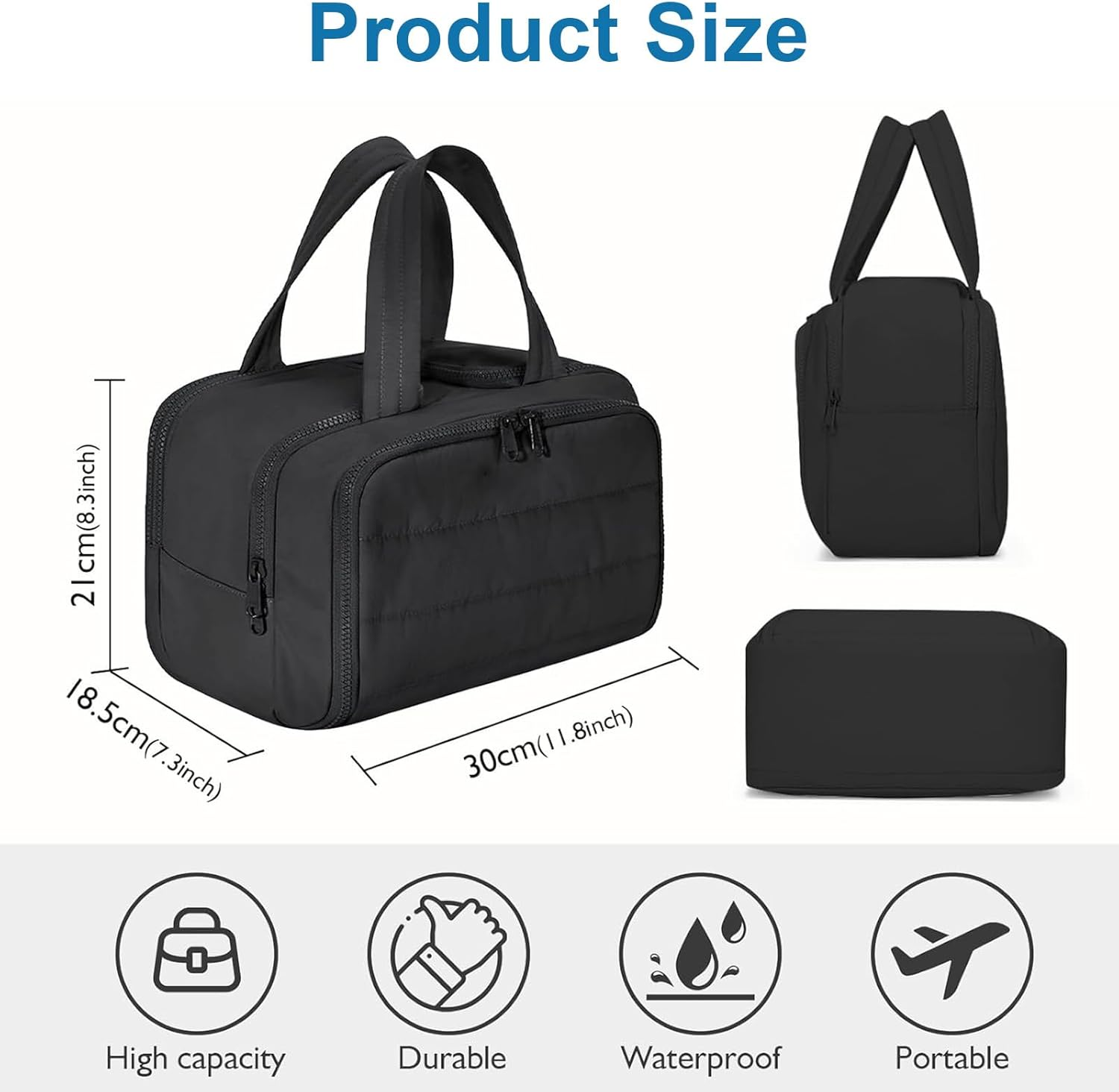 Travel Toiletry Bag, Puff Large Capacity Lightweight Wide-Open Travel Cosmetic Bag, 4 in 1 Multi-Functional Bag for Women, Waterproof Portable with Divider & Handle, Dry and Wet Separation (Black) image number 4