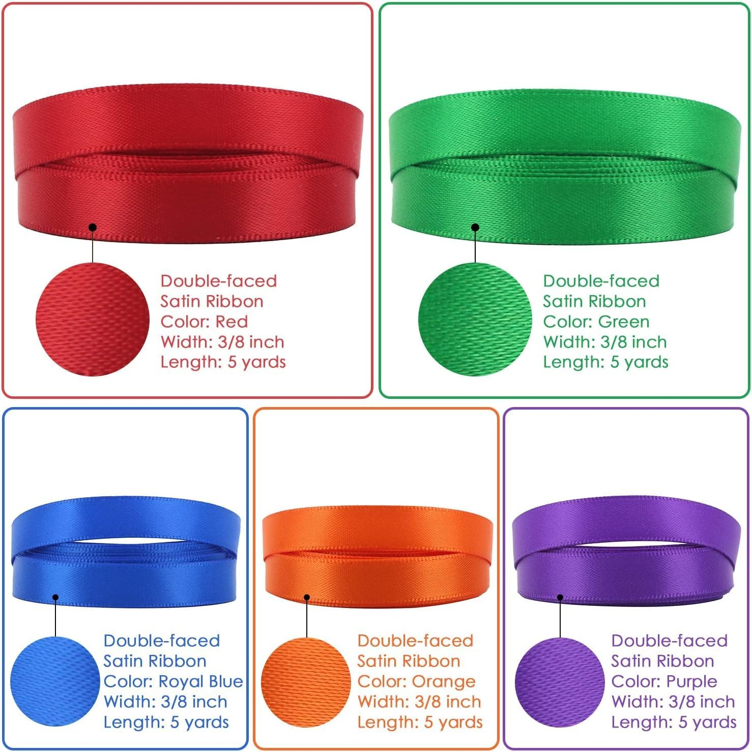 Solid Satin Ribbon Asst. 10 Colors 3/8" X 25 Yard Each Total 250 Yds per Package, Rainbow image number 4