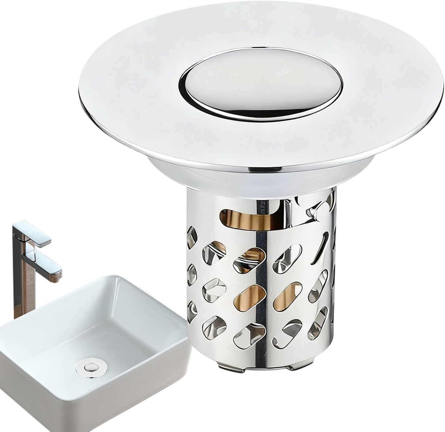 Bathroom Sink Drain Strainer,Stainless Steel Hair Catcher | Press Wash Basin Drain Unclogger | for Home Toilet Tub Bathtub Laundry Apartment Bar Indoor RV Balcony Basin