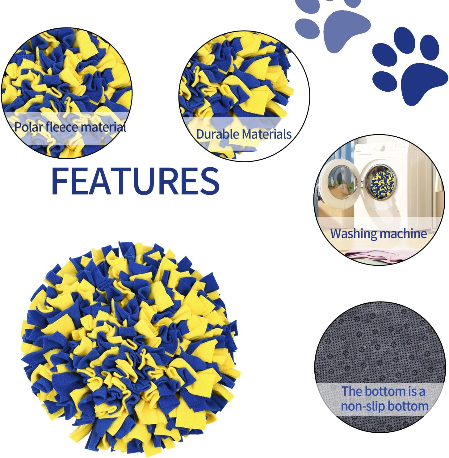 Larfraecy Dog Snuffle Mat,Interactive Feeding Game Toy for Dogs,Pet Snuffle Mat,Pet Foraging Mat for Smell Training Dog Toy,Dog Sniffing Pad for Stress Relief and Slow Feeding 45Cmx45Cm(Yellow/Blue) image number 2