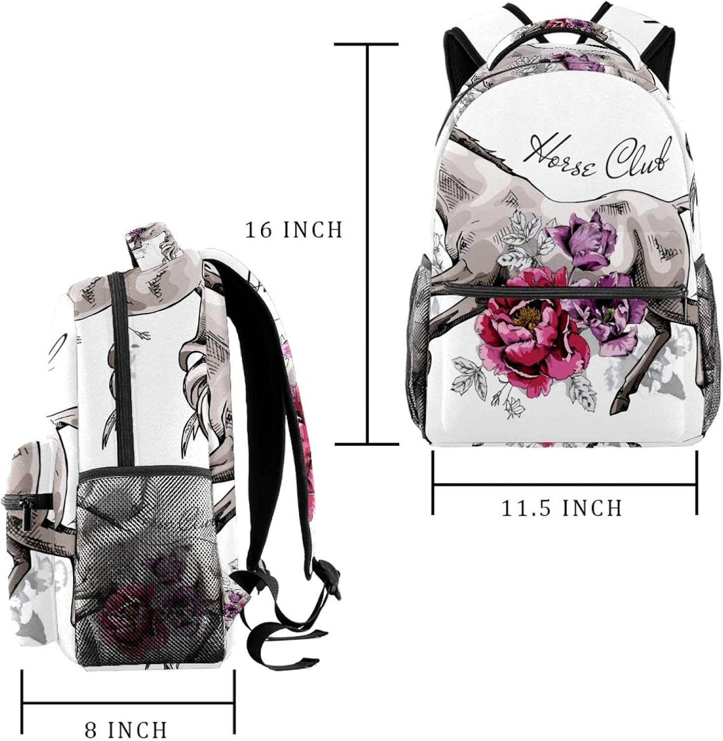 Happy Horse and Peony, Tulip Flower Backpack Students Shoulder Bags Travel Bag College School Tote Backpacks image number 4