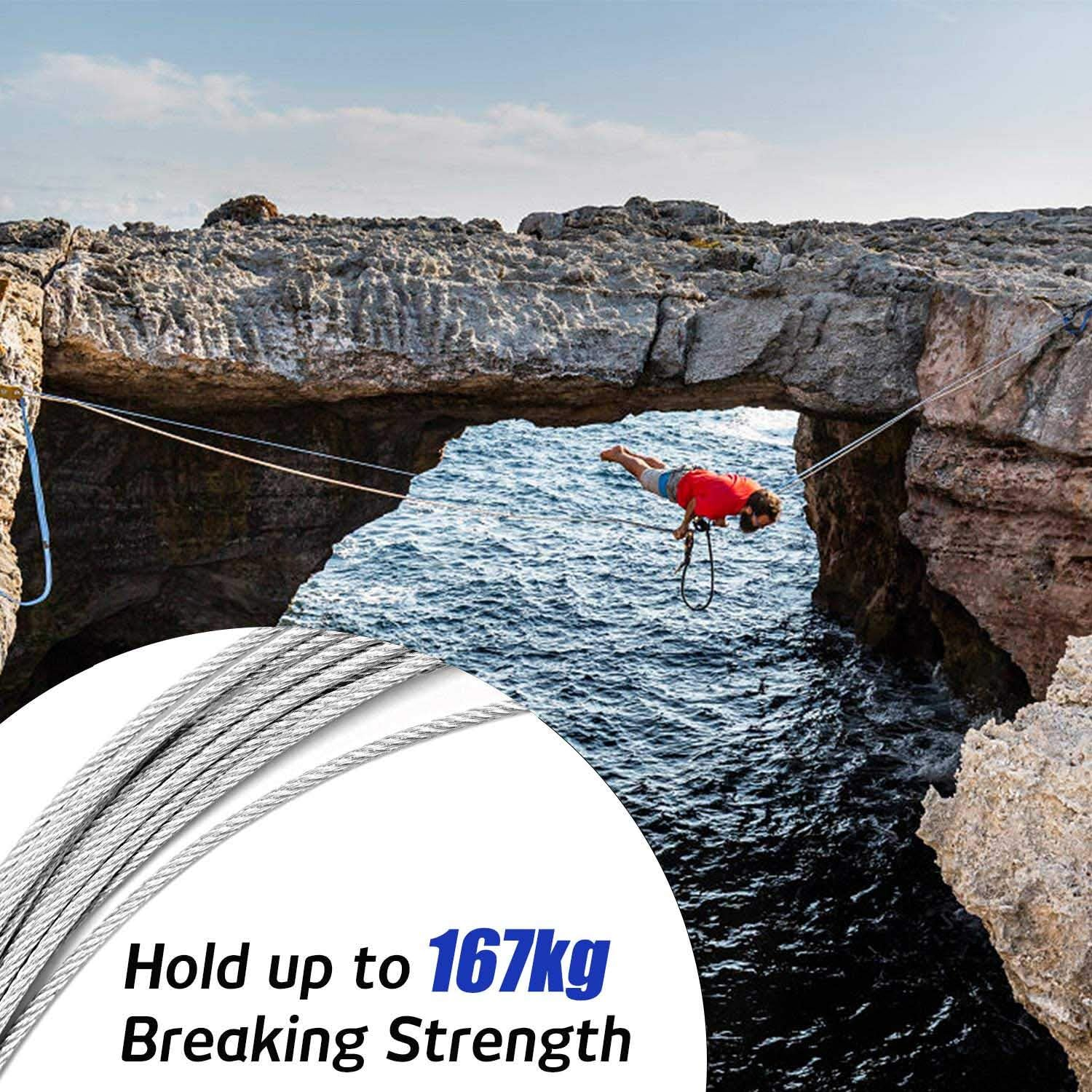 Oranlife 30 M Stainless Steel 304 1/16 Core Core Wire Rope 167 Kg Breaking Strength with 100 Pieces Aluminium Crimp Sleeves image number 2