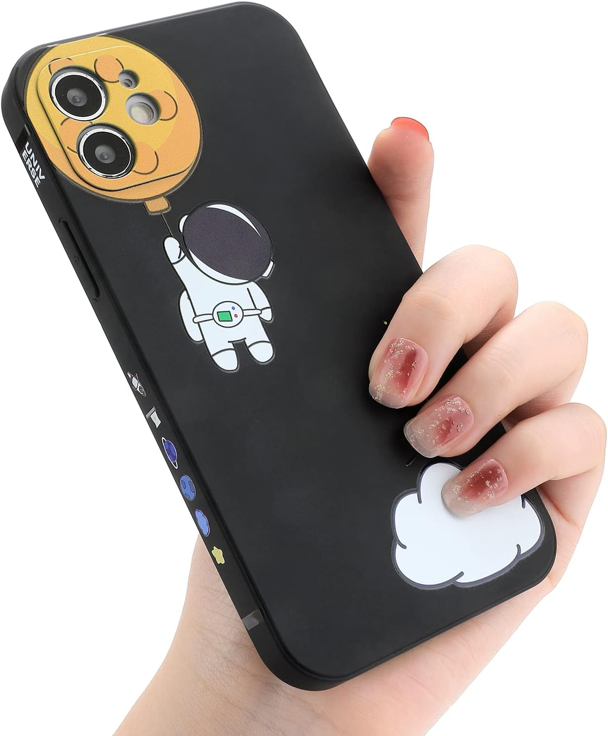 Yonds Queen for Iphone 13 Mini Cute Case, Cartoon Astronaut Space Moon Planet Design Stylish Bumper Cover TPU Rubber Protective Shockproof Fashion Case(Black Moon, Iphone 13 Mini) image number 7