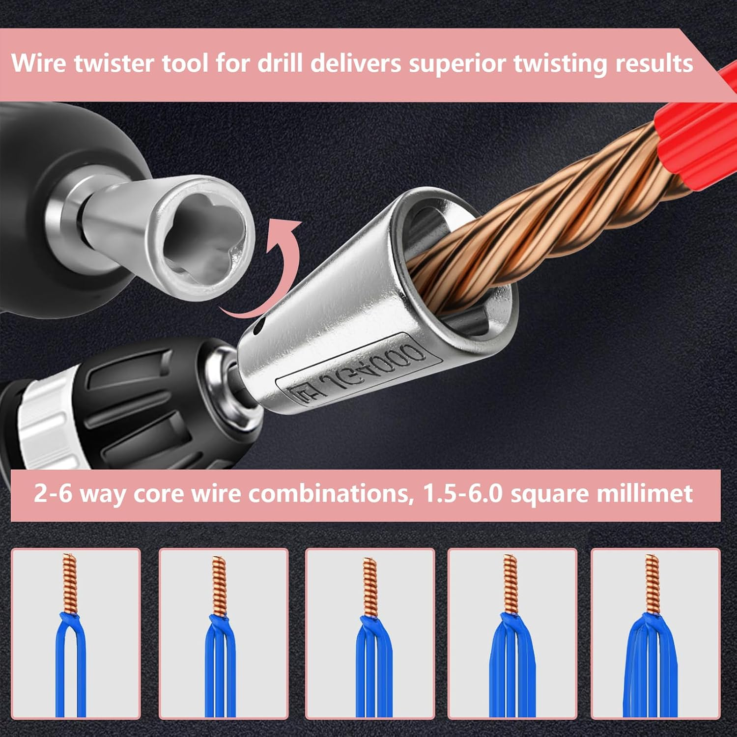 Upgrades Wire Twister Tool for Drill,Wire Nut Twister,Wire Connector Driver,Wire Twisting Stripping Tools for Drill Profession Electricians Tool,Spin Twist Wire Connector Socket(2Pcs) image number 3