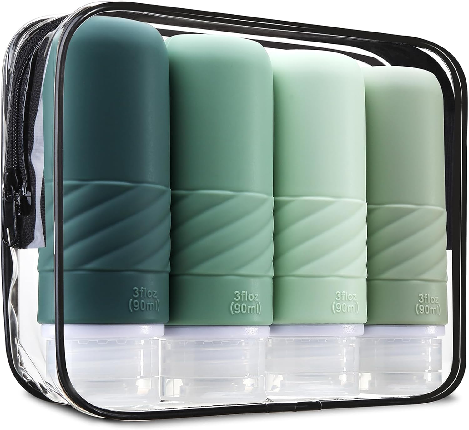 Gemice 4 Pack 3Oz Silicone Travel Bottles, TSA Approved, Leak Proof, BPA Free, Reusable, Wide Mouth, for Travel, Camping, Sports, Home Storage