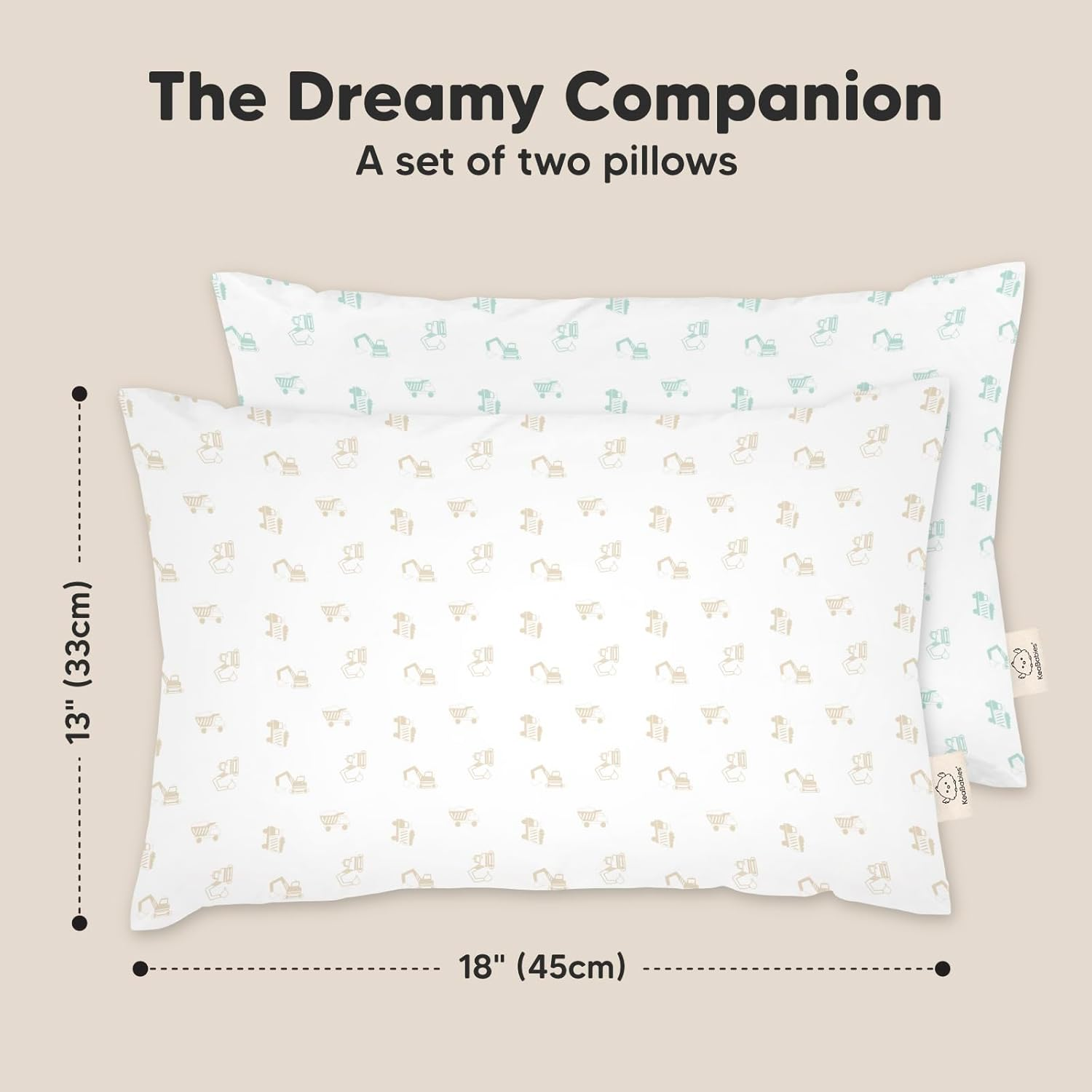 2-Pack Toddler Pillow - Soft Organic Cotton Toddler Pillows for Sleeping - Small Pillow for Kids - Kids Pillows for Sleeping - Kids Pillow for Travel, School, Nap, Age 2 to 5 (Excavator) image number 1