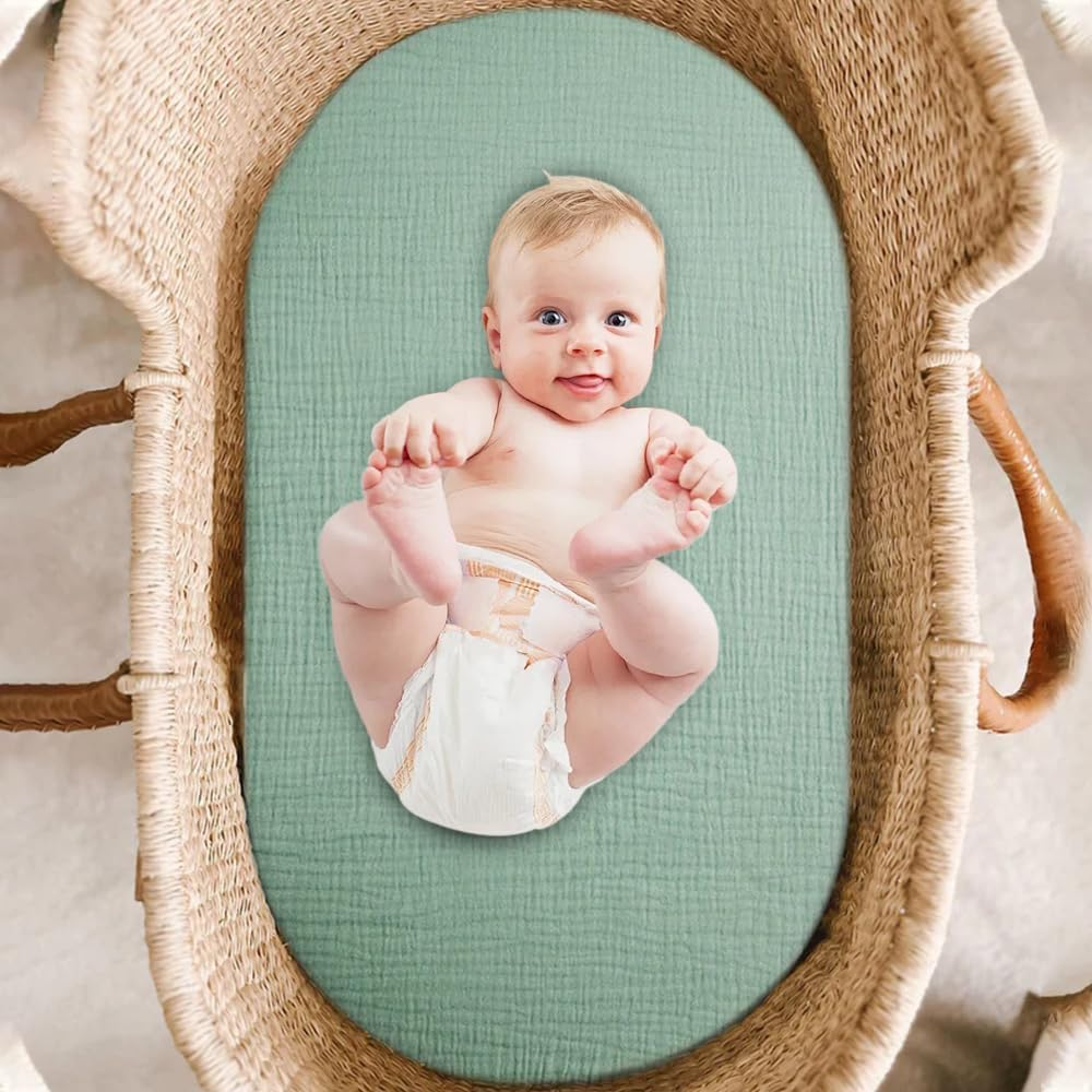 2 Pcs Bassinet Fitted Sheets, Universal Cradle Sheet Set for Rectangle, Oval, or Hourglass Bassinet Pad/Mattress, Soft Breathable Stretchy Baby Pad/Mattress Sheet Sets for Baby Boy and Girl image number 3