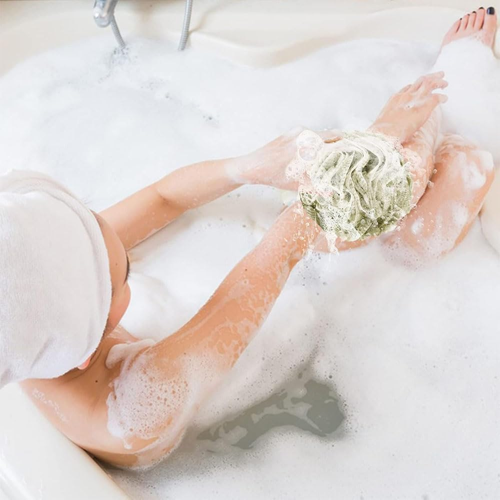 Aufondof 8 Pack Bath Loofah Sponge,4 Colors Bath Sponges Mesh Balls 60G Body Scrubber Exfoliator Wash Back Scrubber Bathroom Scrubbers Cleaning Bathing Accessories image number 2