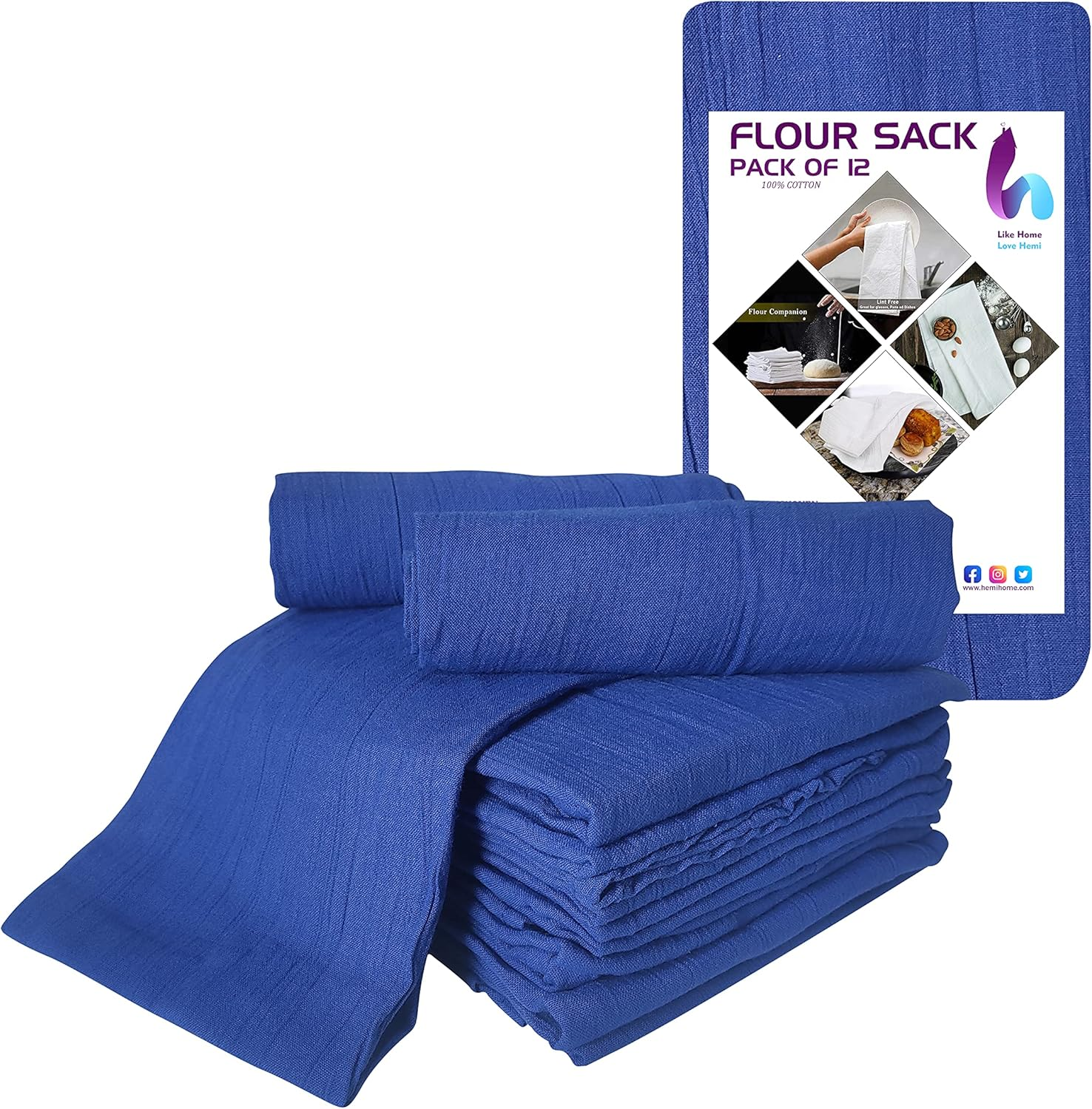 Flour Sack Kitchen Towels (Optical White, 12 Pack), 100% Cotton 28 X 28 Inches Cloth Napkins, Multi Purpose Dish Cloth | Tea Towels | Kitchen Towels&hellip; (Blue) image number 5