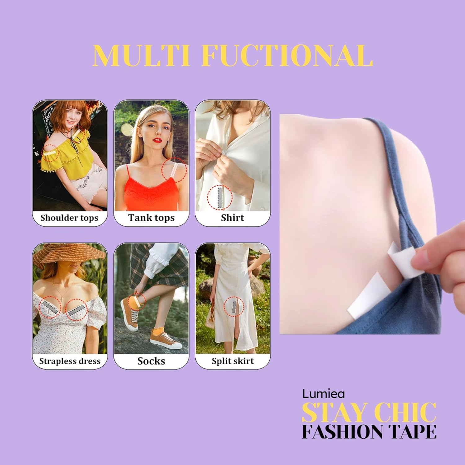 STAY CHIC Invisible Body & Clothing Tape, Double Sided Fashion Tape, Seamless Dress Tape, Waterproof, Skin Friendly, for All Fabrics 50-Strip Pack image number 3