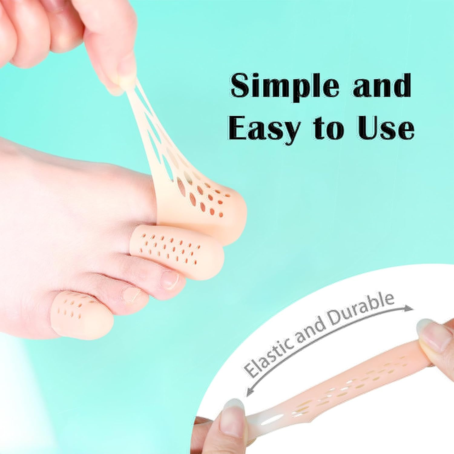 12PCS Gel Toe Caps Set 3 Sizes Breathable Toe Protectors Sleeve Bunion Pads Cushion Big Toe Guards Silicone Toe Covers for Ingrown Toenails Corns Calluses Blisters Protection (Beige, S+M+L) image number 5