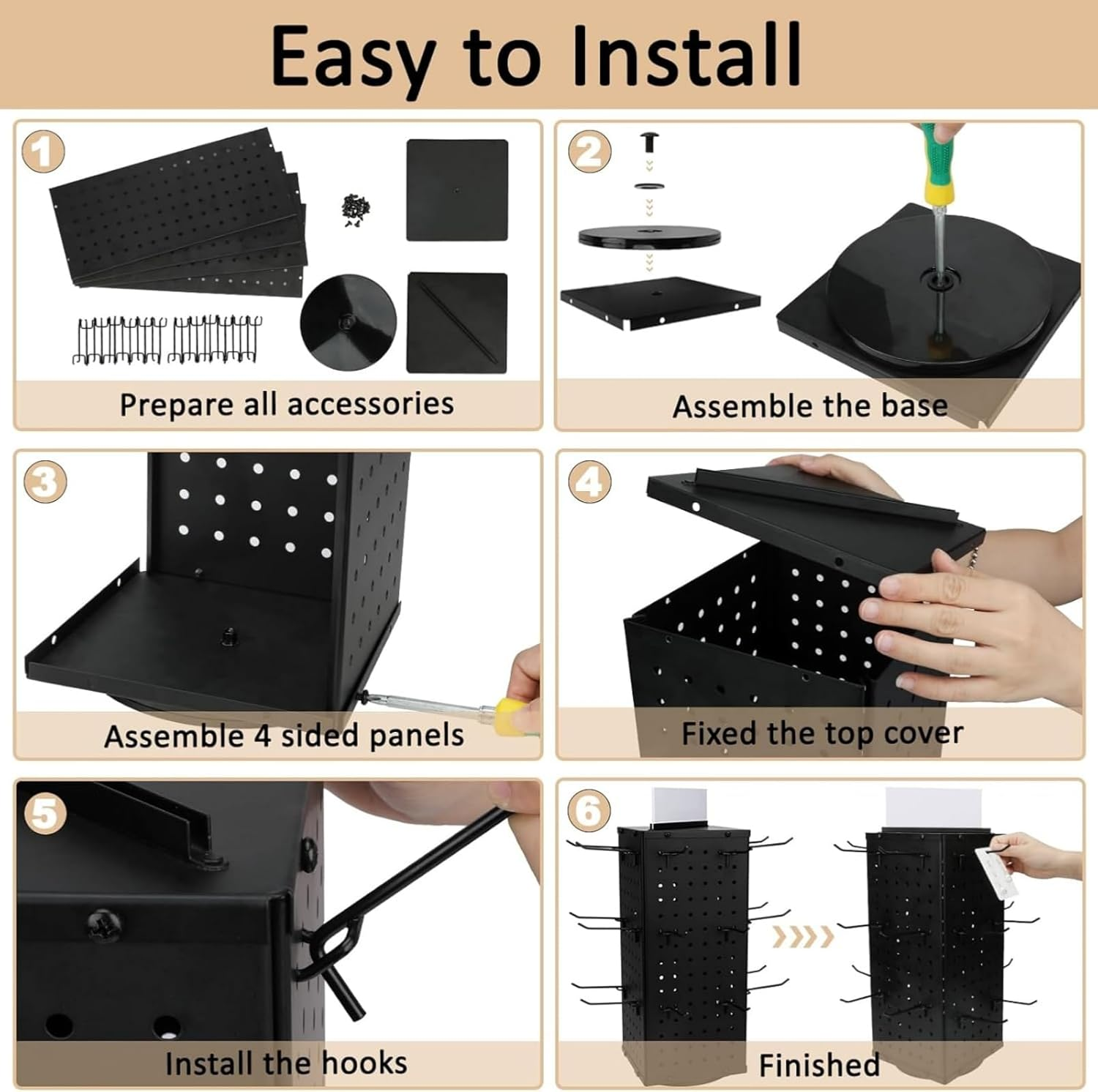 Ssumght Peg Board Display Stand with 12 Hooks,White Metal Jewelry Retail Pegboard Racks for Craft Shows, Fairs and Selling Earrings,Sturdy Rack Stands for Retail Stores, Vendors (Black Rotating) image number 5