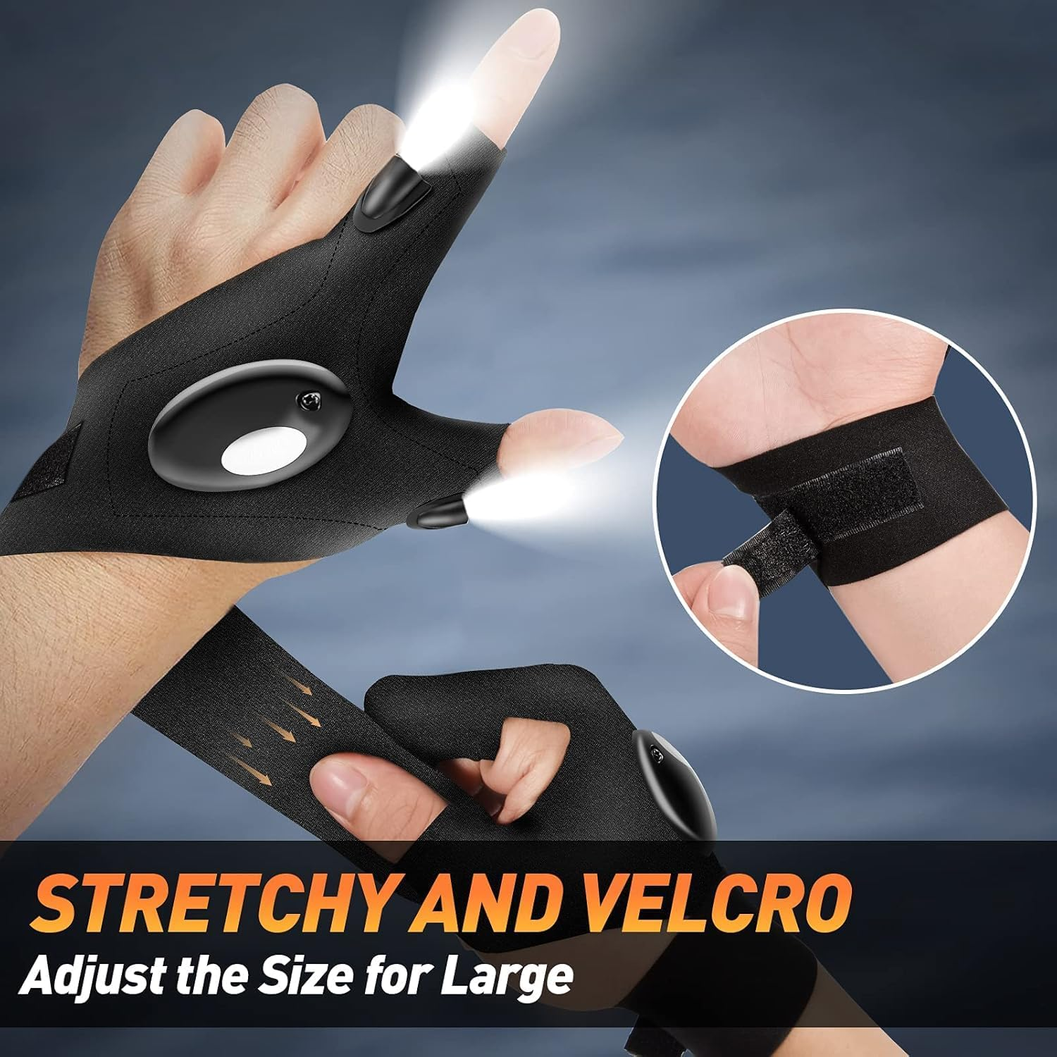 Xkimos Rechargeable LED Flashlight Gloves, USB Hands Free Lights Gloves, Cool Gadgets for Men,Adjustable Waterproof Gloves with Lightsfor Fishing, Camping,Perfect for Christmas, Birthday & Father'S image number 3