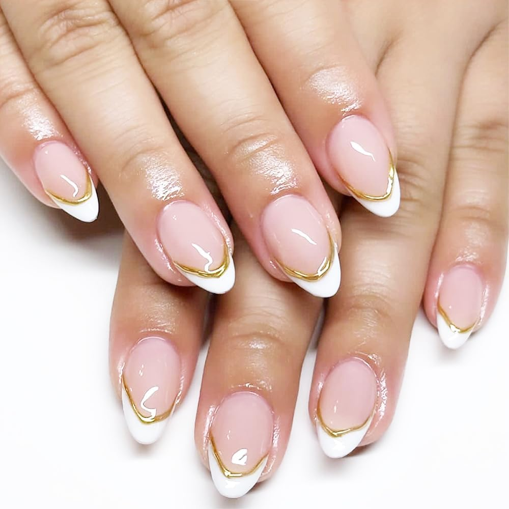 Press on Nails Kit, 24Pcs French Tip False Nails Short Almond Coffin Full Cover Acrylic Nails for Women Girls DIY Manicure Salon image number 3