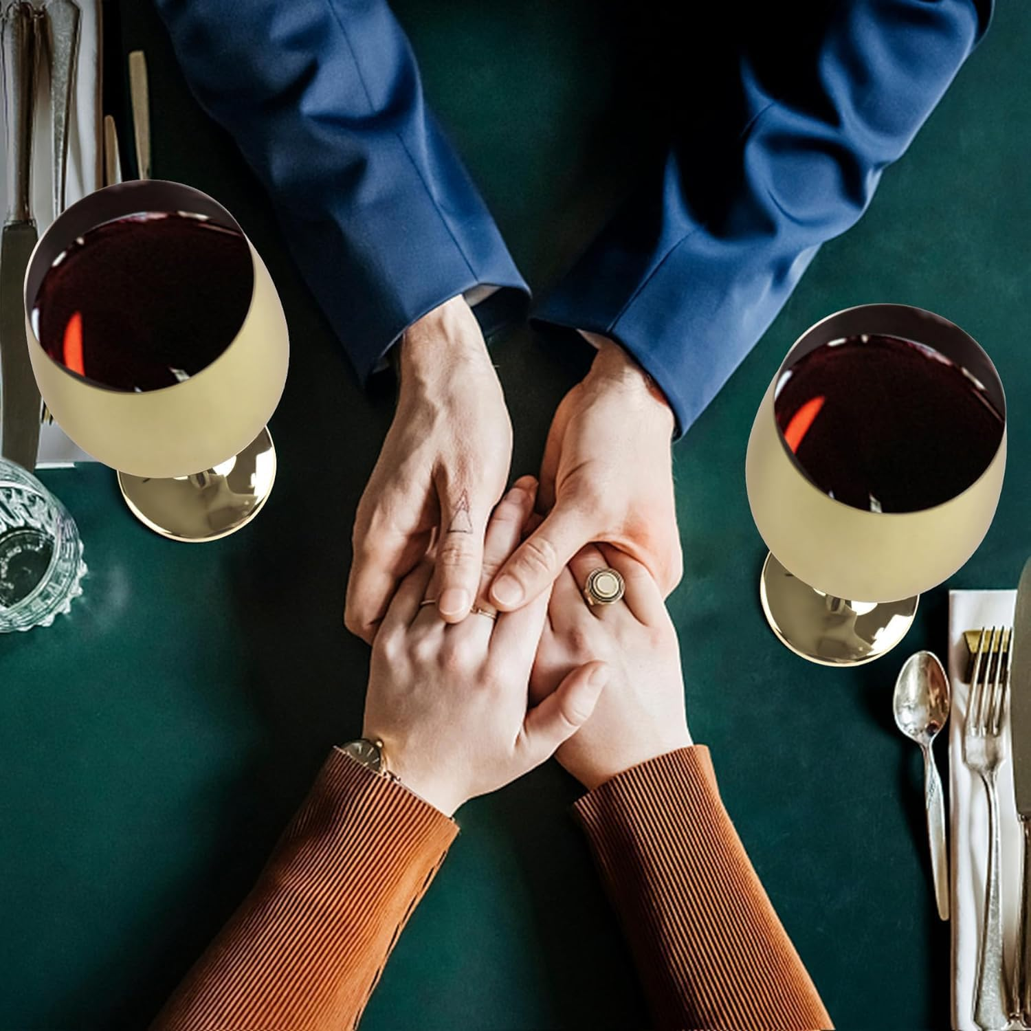 Stainless Steel Wine Glass - 18 Oz - Unbreakable Wine Glasses for Travel, Camping and Pool, Unique and Cool Portable Metal Wine Glass for Outdoor Events, Picnics (Gold, (Pack of 2)) image number 3