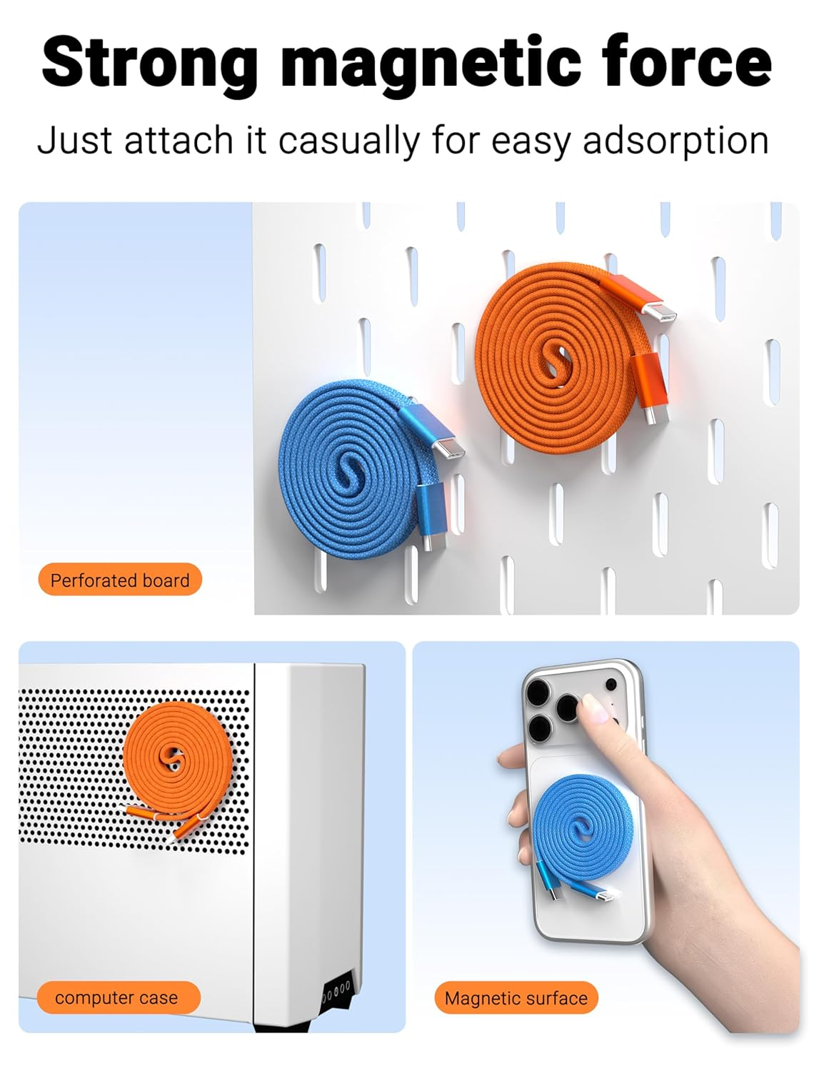 BELAROI 100W Magnetic USB-C Flat Charging Cable 1M, USB C to USB C Fast Charger, Coiled Retractable Tangle Cord for Macbook Pro/Air, Ipad, Iphone 15/16/17 Series, Laptops, Galaxy, Pixel, Etc(Orange) - Orange image number 2