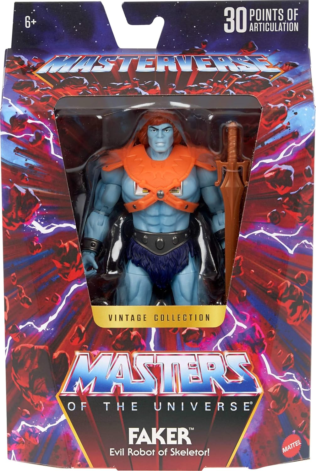 Masters of the Universe Masterverse Action Figure, Vintage Collection Faker, 7 Inch Motu Blue-Skinned Robotic He-Man Villain with Accessories image number 5