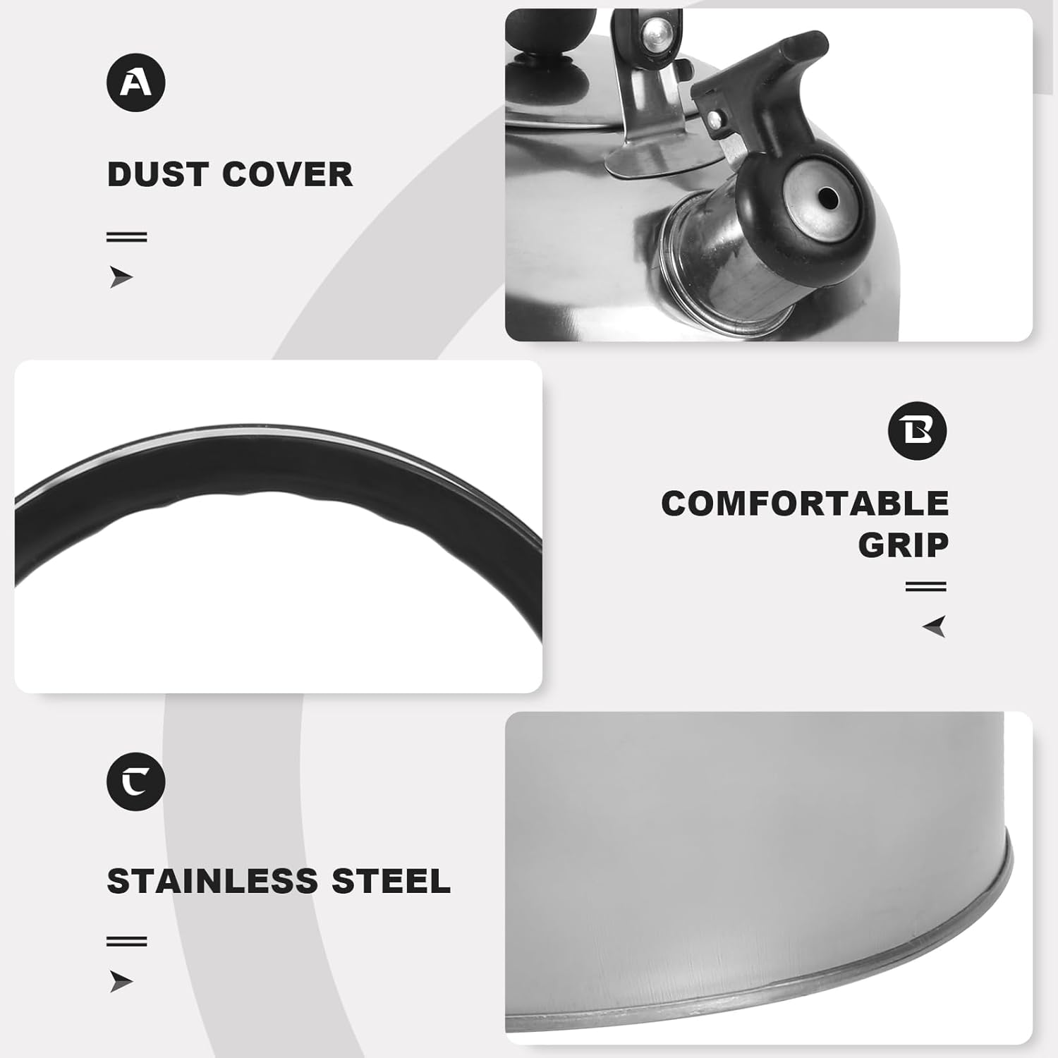 PRETYZOOM 2L Whistling Tea Kettle, Stovetop Water Boiler, Stainless Steel Water Boiling Pot with Plastic Handle Household Whistling Kettle Teapot image number 4