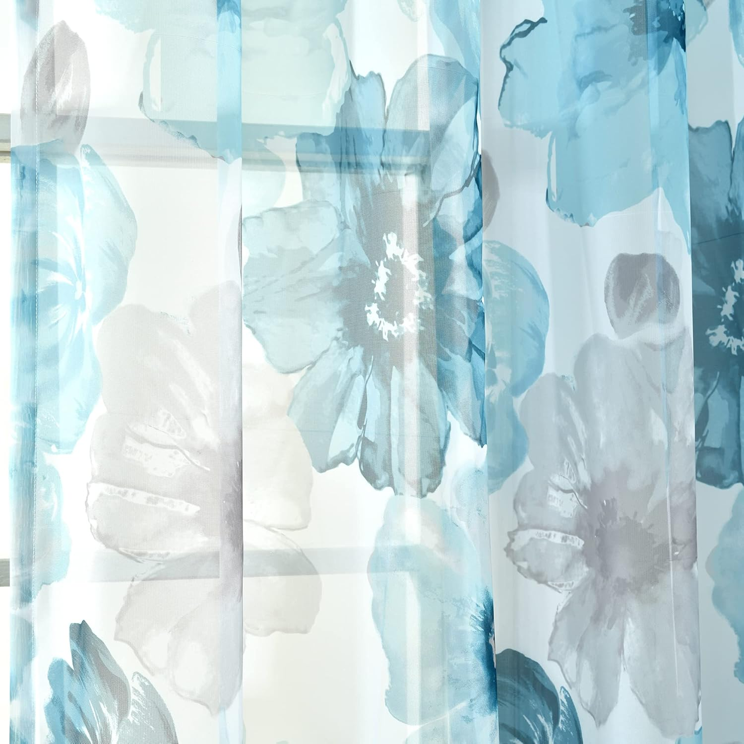 Lush Decor Leah Room Darkening Window Curtain Panel Pair Floral Insulated Grommet, 52" W X 84" L, Blue - Red  Orange image number 3