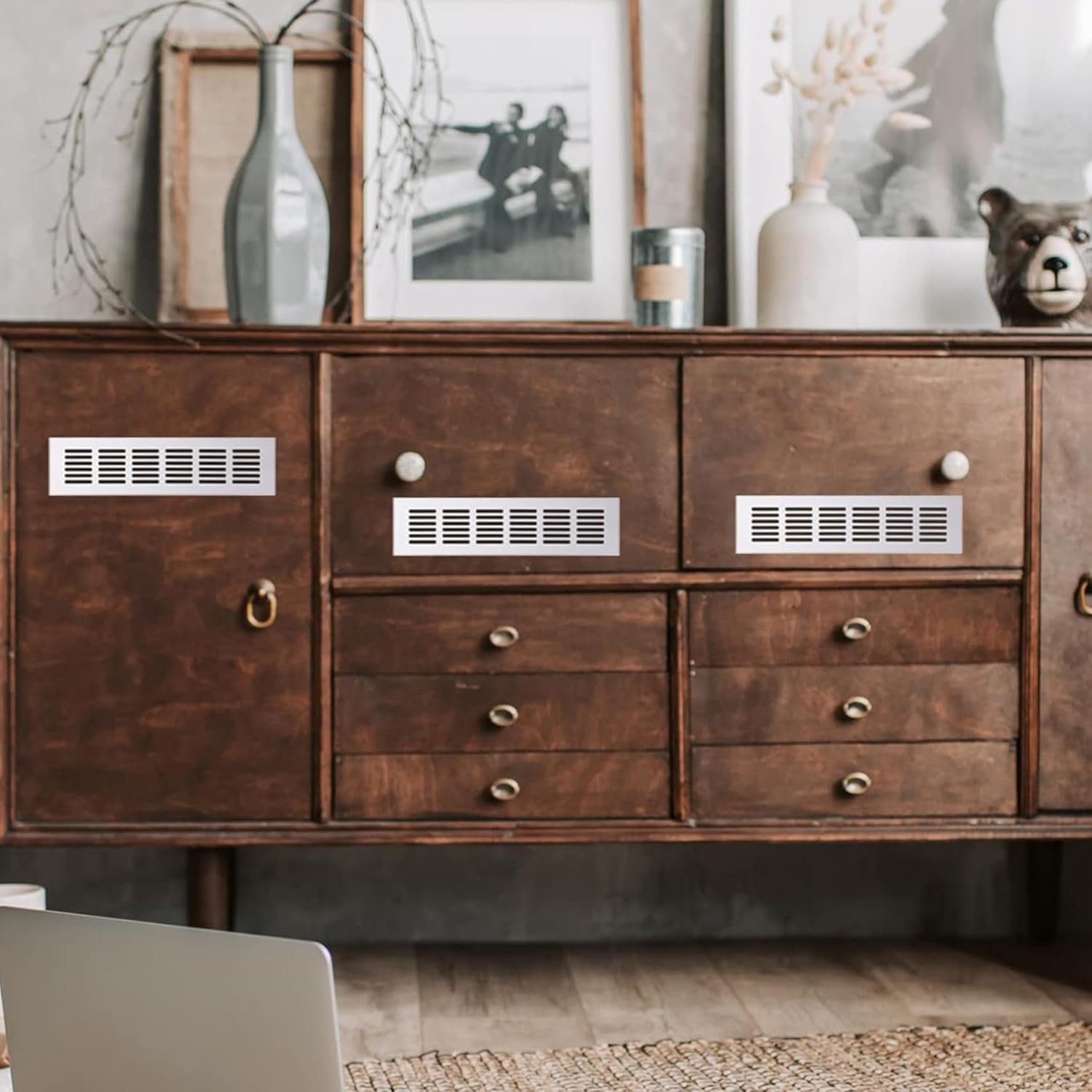 2Pcs Cabinet Furniture Vent Covers,Louvered Ventilation Cover,Aluminium Alloy Ventilation Grille,Rectangle Air Vent for Kitchen Sink Wardrobe Shoes Cabinet 250X 60Mm (L X W) (Silver) image number 2