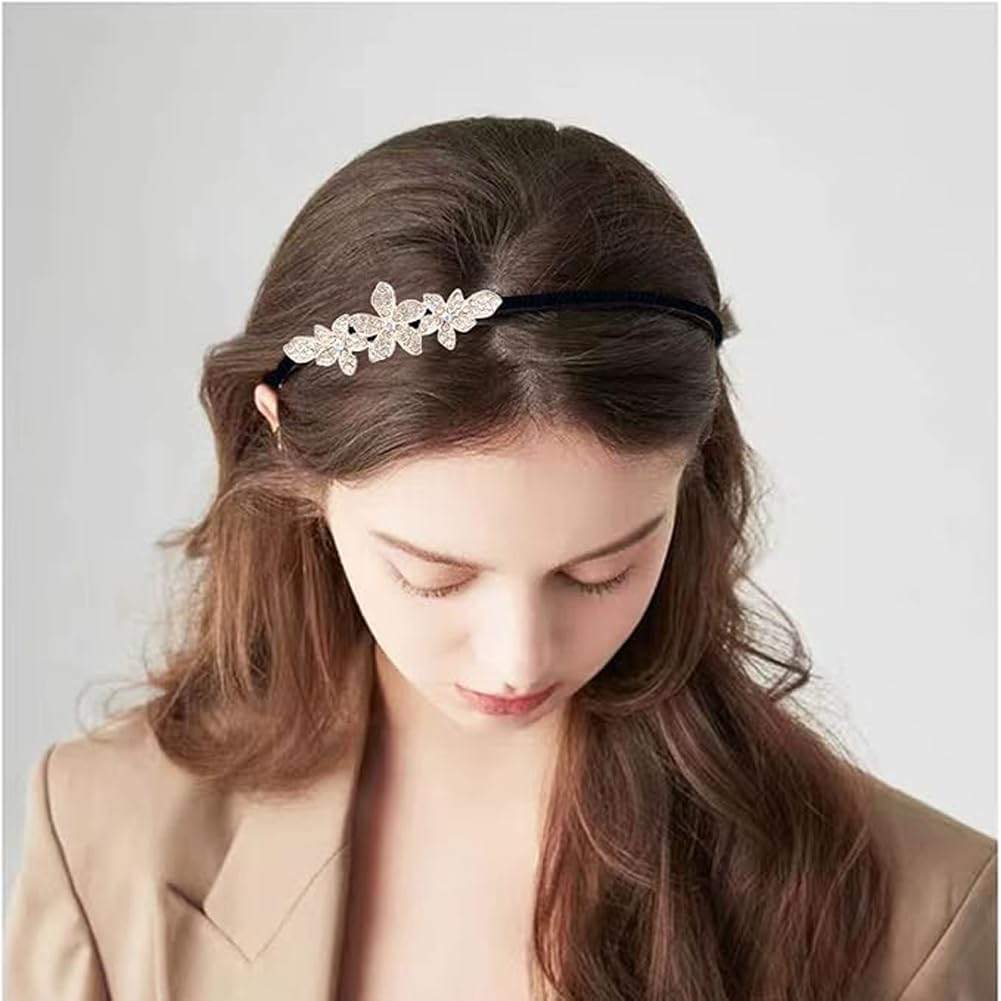 5 Styles Crystal Hair Band for Women Headbands, Fashion Hairband Flower Leaf Jewelry Rhinestone Head Hoop Cute Beaded Elegant Bling Headwear Accessory Wedding Bride image number 5