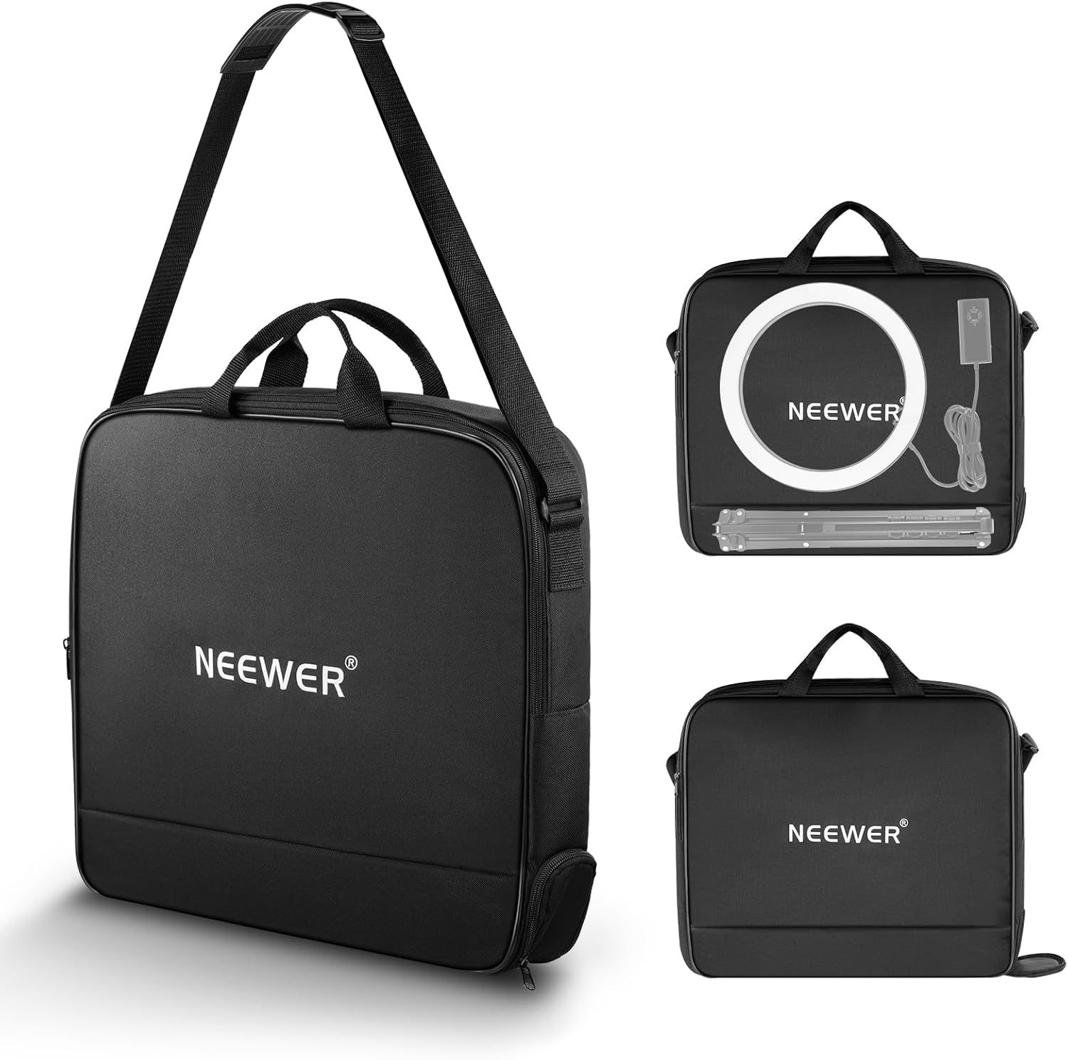 NEEWER 12" Ring Light Carrying Bag for RH12B RH12C RH10B RH8B, 19.7"X16.5"/50X42Cm Portable Protective Nylon Travel Case with Separate Section for Folded Light Stand Tripod up to 19.7"/50Cm, RU-011 image number 3
