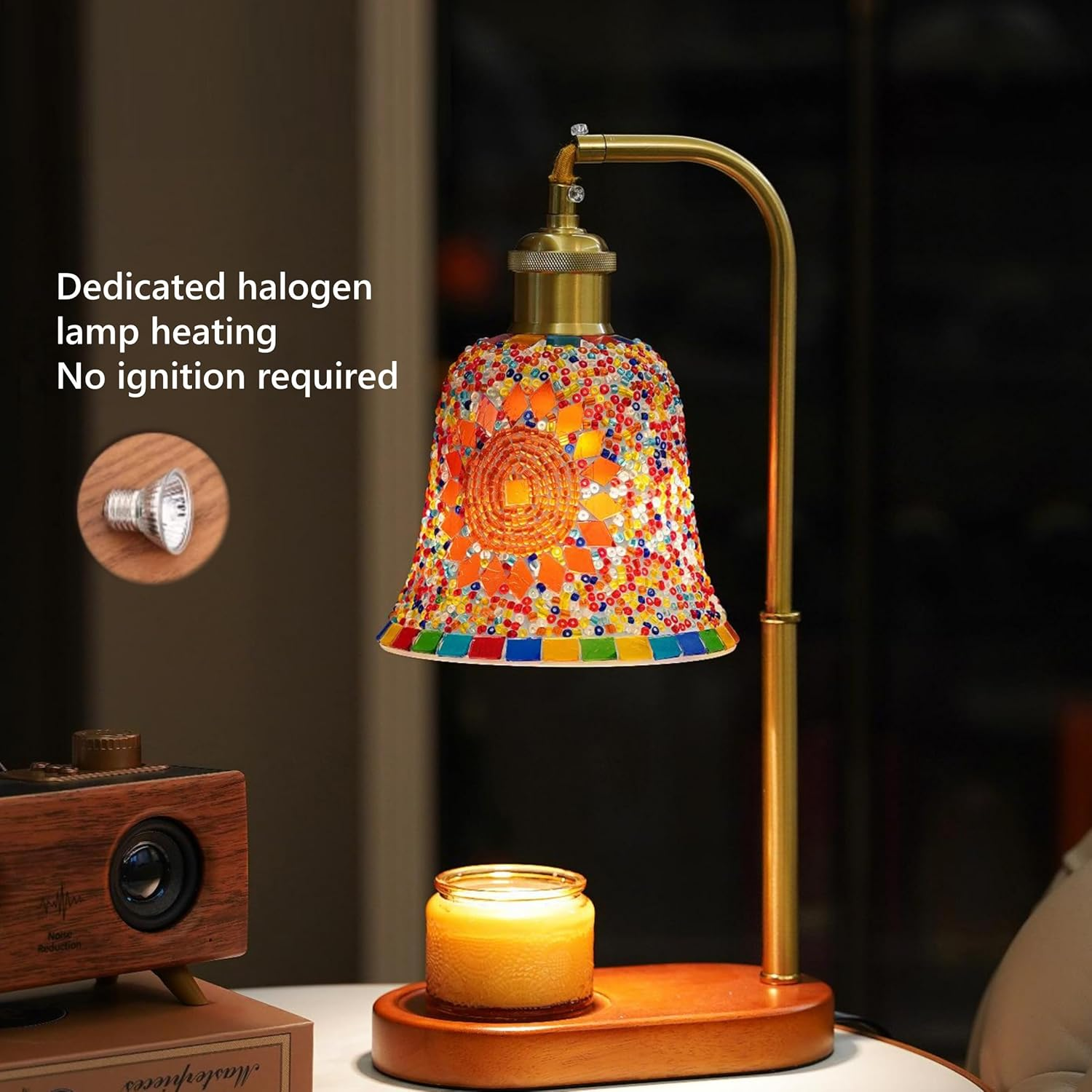 Mosaic Glass Candle Warmer Lamp with Base, Electric Dimmable Wax Melt Warmer for Scented Jar Candles, Morocca Lamps,Home Decor Gifts for Bedroom Office, Mom Women Friends