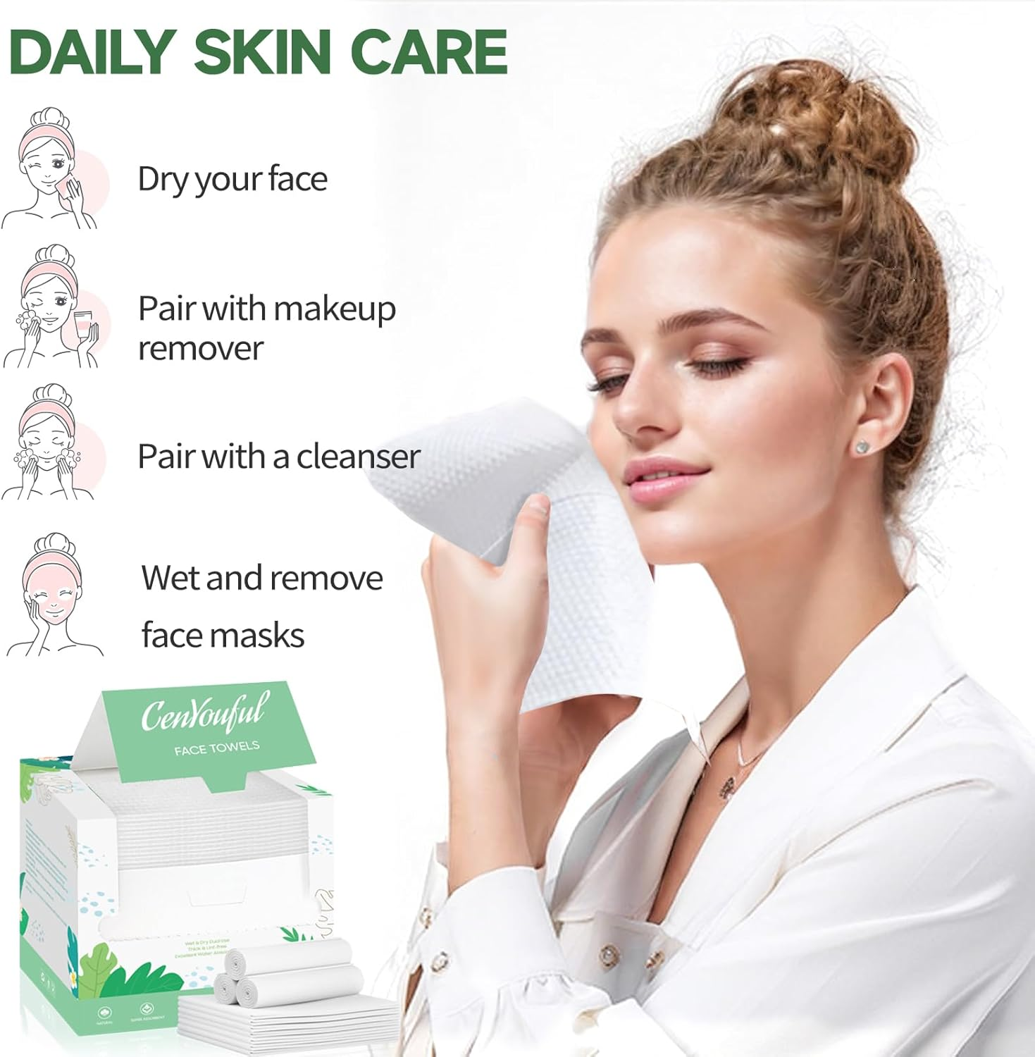 Disposable Face Towel, Large Dry Face Wipes Facial Towels, for Washing Super Soft & Thick Face Cloths Towelettes for Makeup Removing, Cleansing, Nursing, Travel, 10"&times;12" 50 Count (3 Pack)