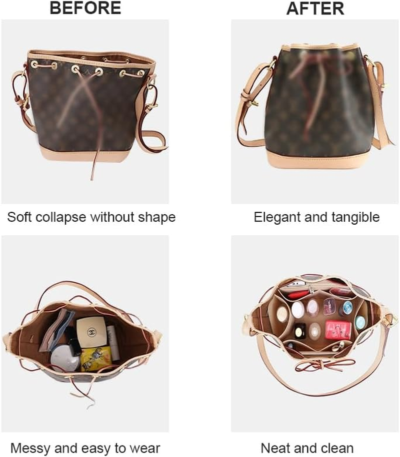 Lckaey Purse Organizer Insert for LV NOE BB Petit NOE NM Storage Bag Organizer with Zipped Pocket Y059Khaki-Medium