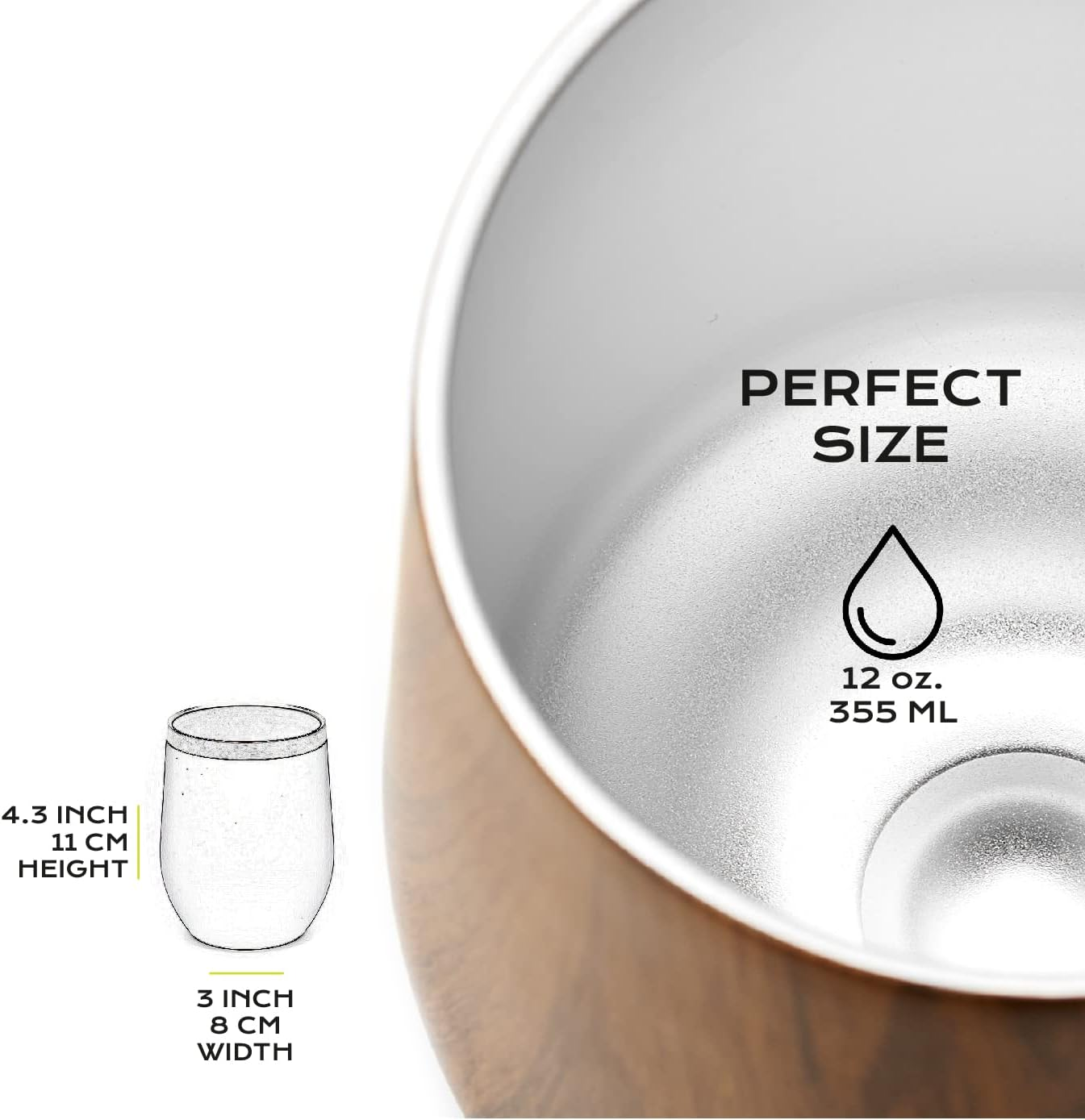 BALIBETOV Modern Mate Cup and Bombilla Set (Yerba Mate Cup) -Yerba Mate Set Includes Double Walled 18/8 Stainless Steel Mate Tea Cup, Two Bombilla Mate (Straw) and a Cleaning Brush (12 Oz, Wood)