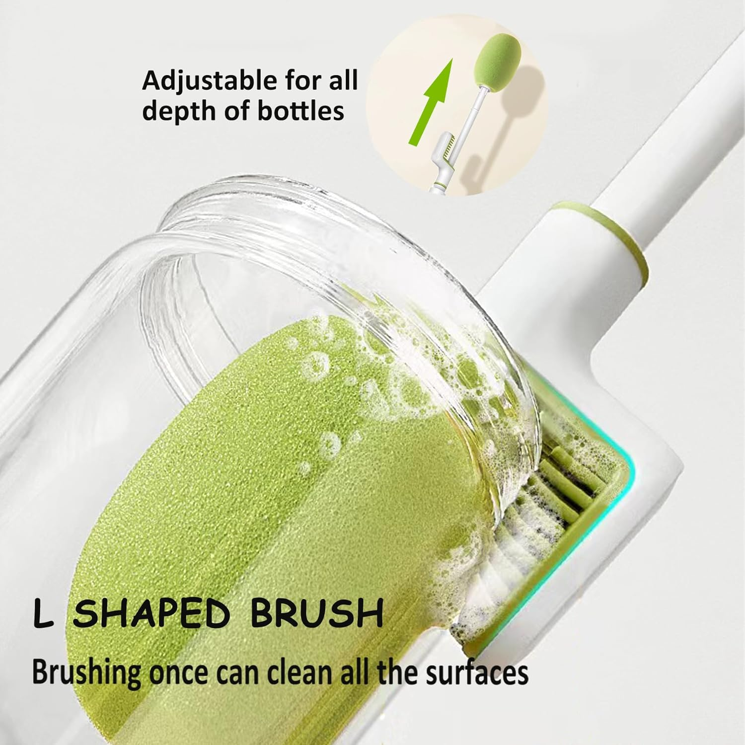 Ever Vibrant Baby Bottle Brush 4 in 1 Multifunctional Bottle Cleaner Set for Cleaning Tall, Short, Wide & Skinny Water Bottles and Cups, 1 Straw Brush and 2 Replacement Heads Included image number 4