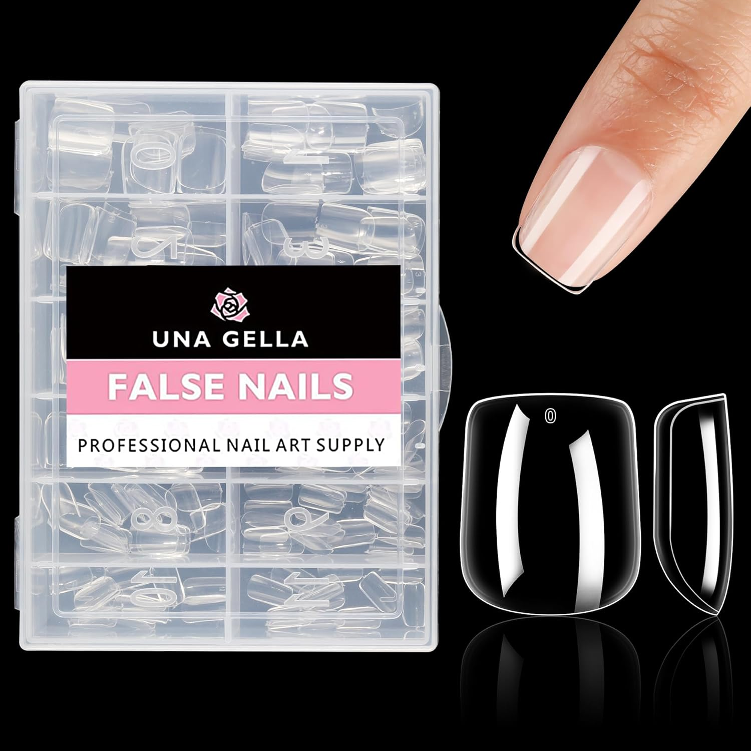 UNA GELLA Extra Short Square Nail Tips XS Short Square Gel Tips 216Pcs Press on Nails Full Cover 12 Sizes Clear Fake Nails Extension for Home DIY Nail Salon Soft Gel Tips image number 4
