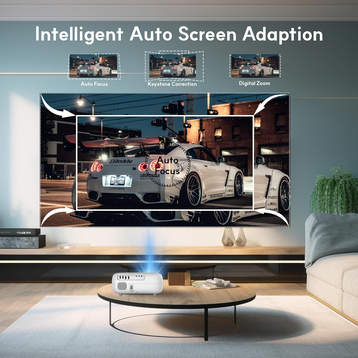 Projector Auto Focus, Auto Keystone Portable Native 1080P Full HD, 16000 Lumens,10W Hi-Fi Speakers, 300 Inch Display, 5G/2.4G Wi-Fi, 5.2 Bluetooth, Home Theater & Gaming, White image number 2
