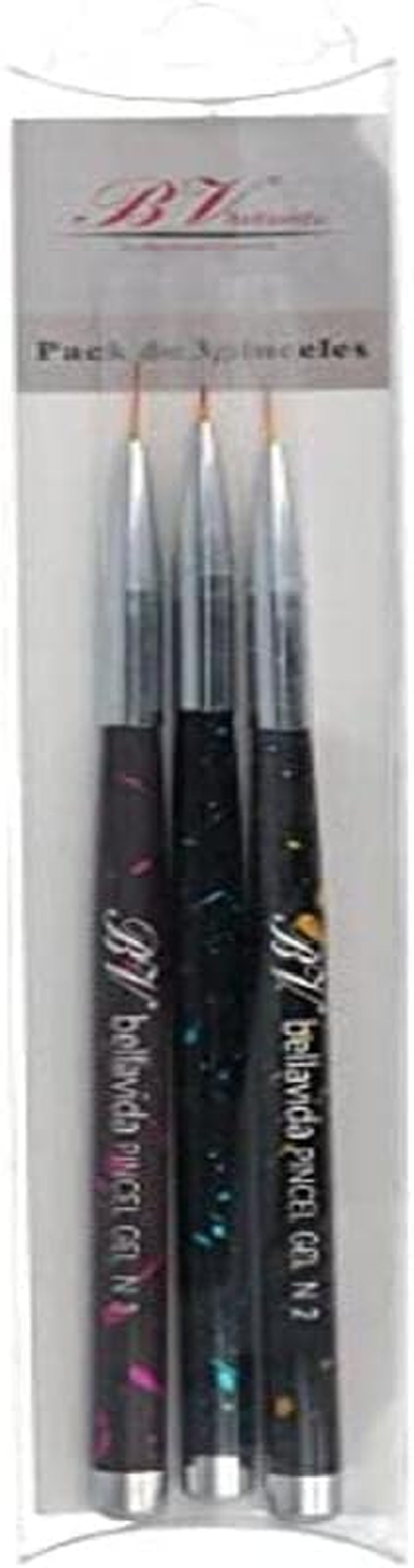 Bella Vida Pack of Nail Brushes Black 3U, Standard, &Uacute;nico