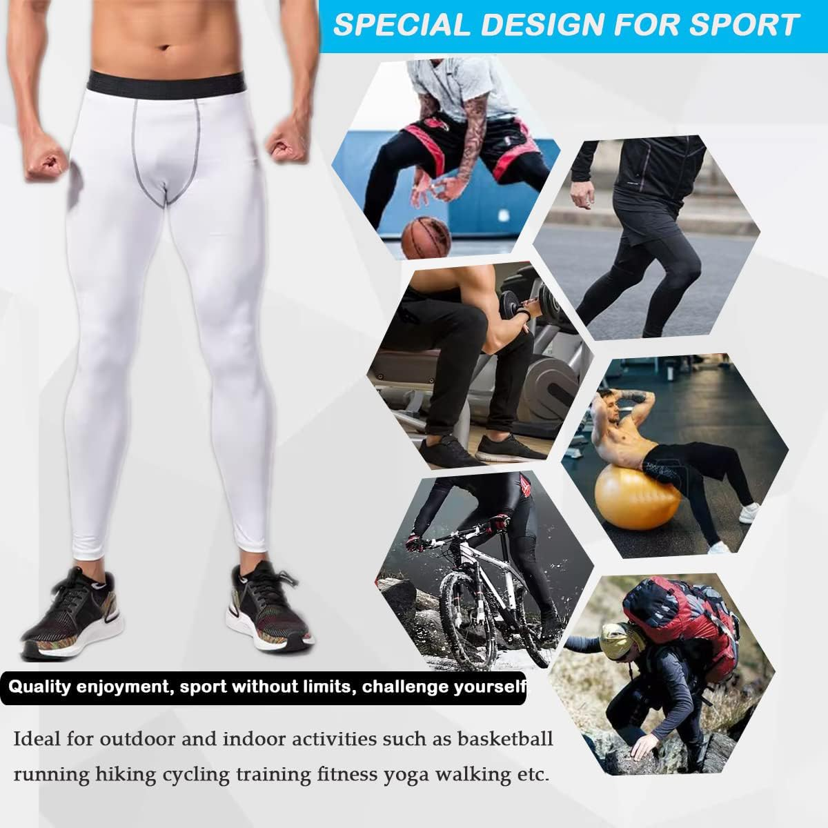 Men&rsquo;S Compression Pants Athletic Compression Leggings Sports Tights Fit Running Base Layer Workout Basketball Gym image number 3
