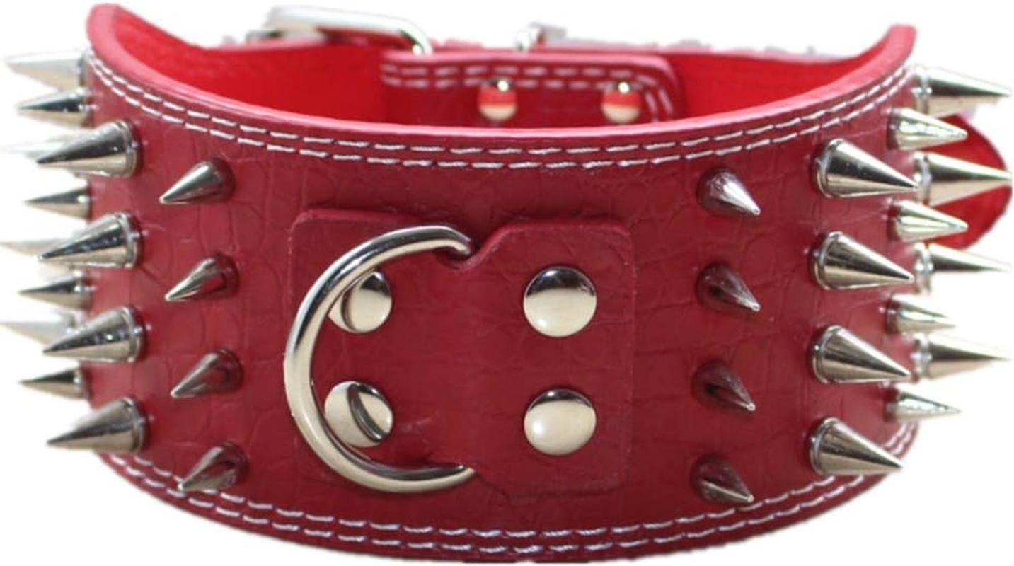 Haoyueer 3" Sharp Spiked Studded Leather Dog Collar for Training,Sports,Walking,Medium,Large,X-Large,For Pitbull,Labrador,Boxer(Black,L) image number 5