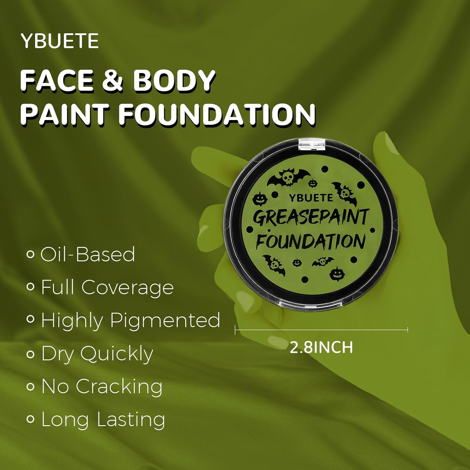 YBUETE Ogre Green Foundation Oil Based Face Paint, Professional Green Greasepaint for St. Patrick'S Day, Halloween Face Painting for Witch Shrek Hulk Goblin Monster for Adult Carnival & Costume Party - Blue image number 2