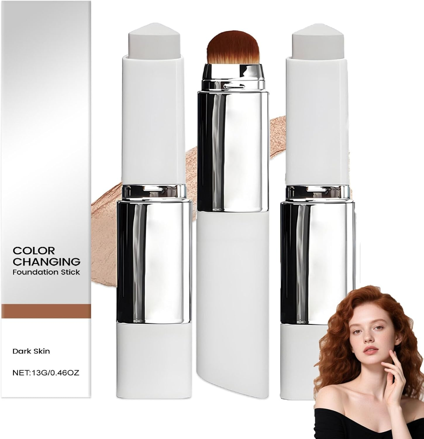 Color Changing Foundation Stick, 2-In-1 Foundation Stick, Hydrating Concealer, Brightening & Even Skin Tone, Waterproof & Sweatproof, Full to Medium Coverage Makeup, Lightweight, with Brush (Natural)