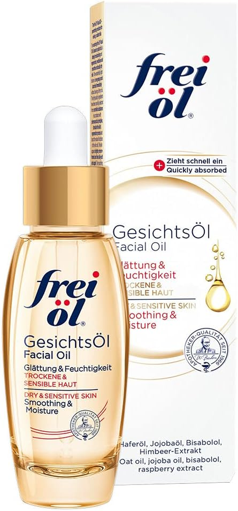 Frei &Ouml;l Facial Oil for Noticeably Smooth Skin Feel with Vitamin E, Omega 6 Fatty Acids, Moisturises, Facial Care, Vegan, 30 Ml image number 1