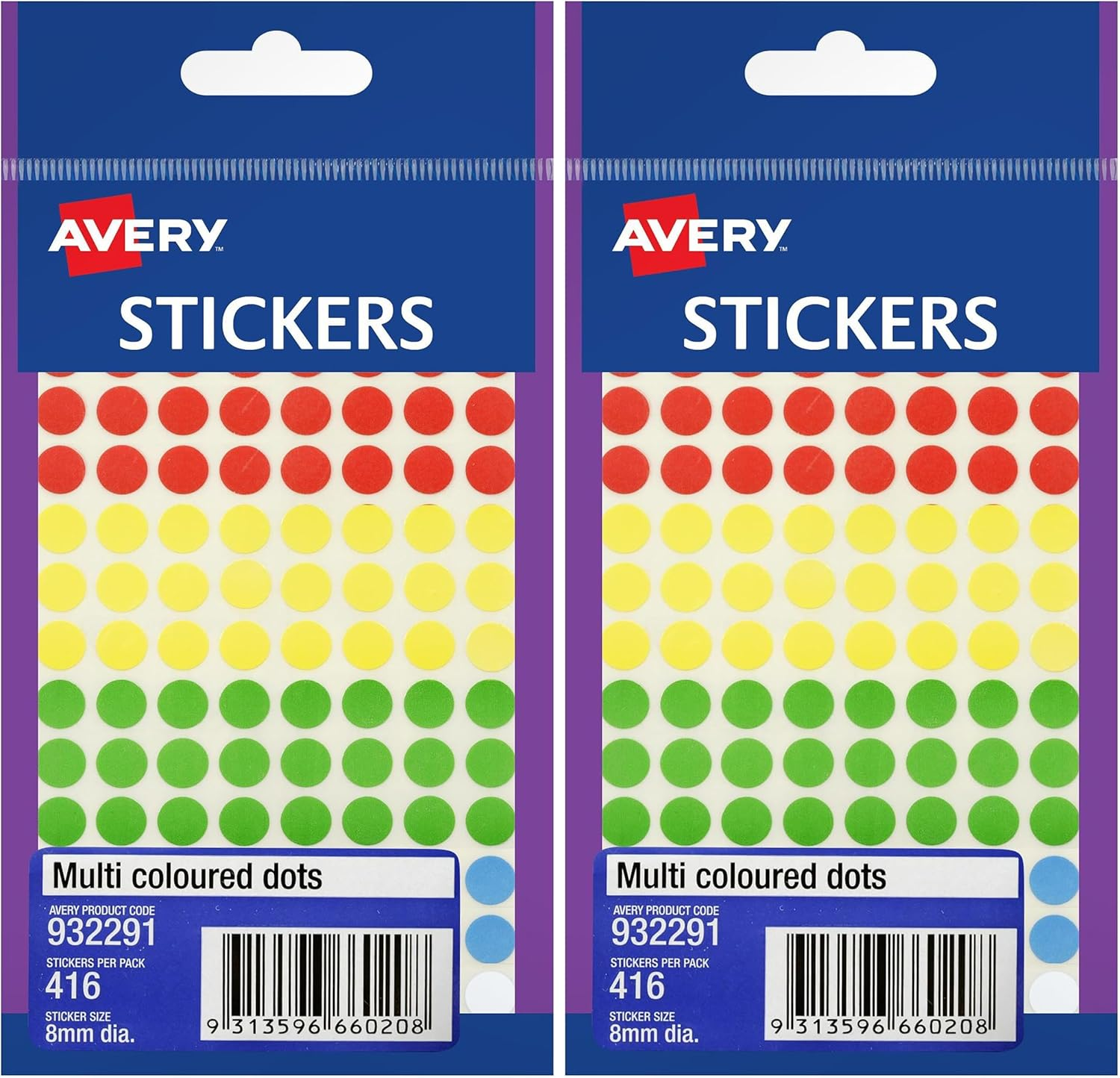 Avery Assorted Dot Stickers, Assorted Colours, 8 Mm, 416 Labels (932291) image number 3