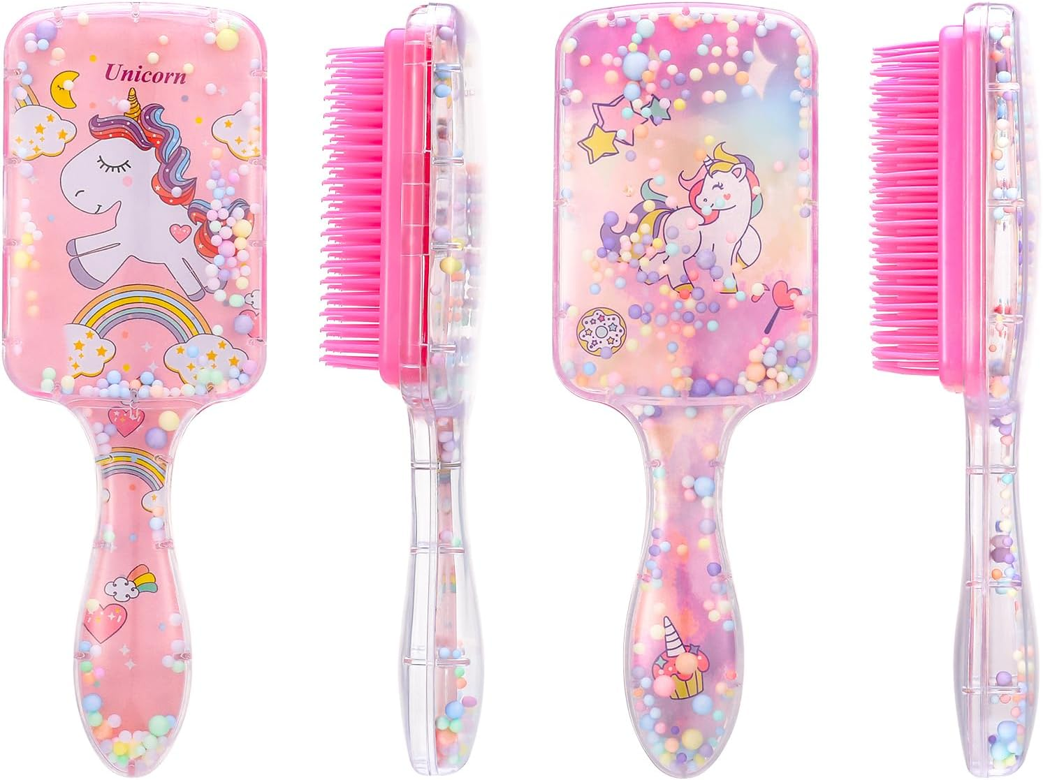 Dusaniyali Pack of 2 Children'S Hair Brushes, Unicorn Hair Brush, Girls Cartoon Hair Brush, Children, Toddlers, Detangling Brushes, Hair Brush, Children, Dry and Wet Hair Brush with Rainbow Sequins image number 6