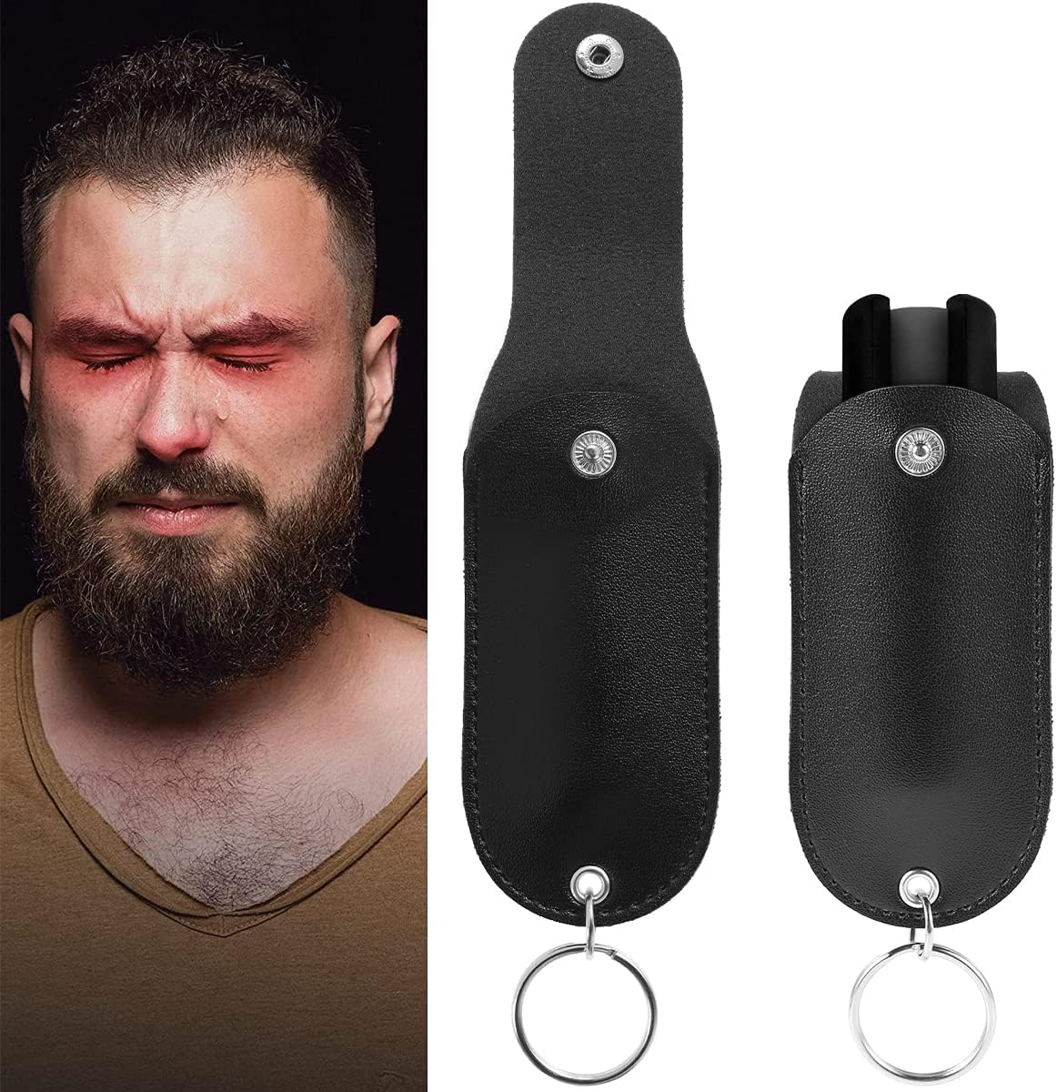 Pepper Spray Pouch, PU Leather Pepper Spray Holster, Mini Portable Top Flap Pepper Spray Holder, Self Defense Spray Leather Case Keychain (Pepper Spray Not Included) image number 5