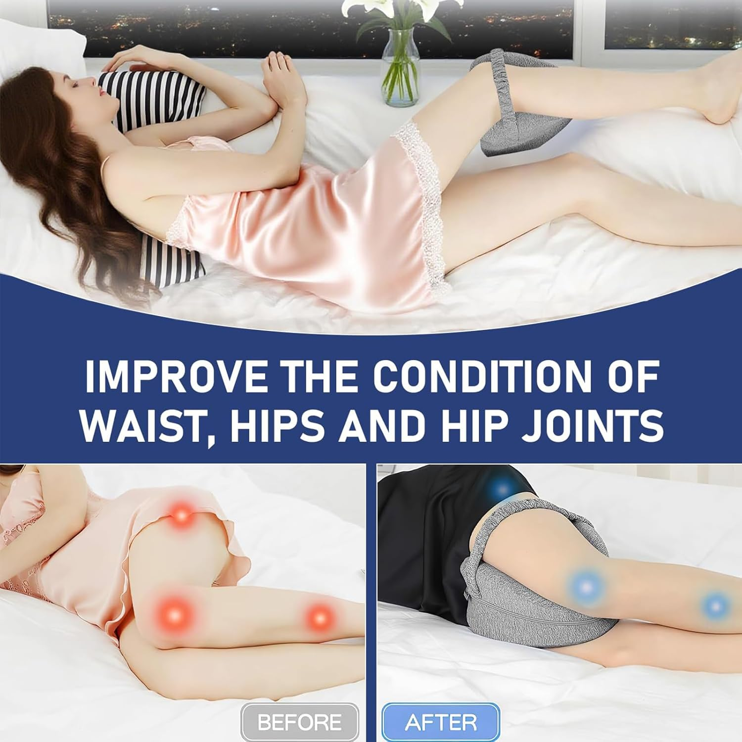 Alignment Pillows for Side Sleepers, Hip Alignment Pillow, Knee Pillow for Side Sleepers, Leg Pillows for Sleeping, Suitable for Relieving Leg, Back, Knee