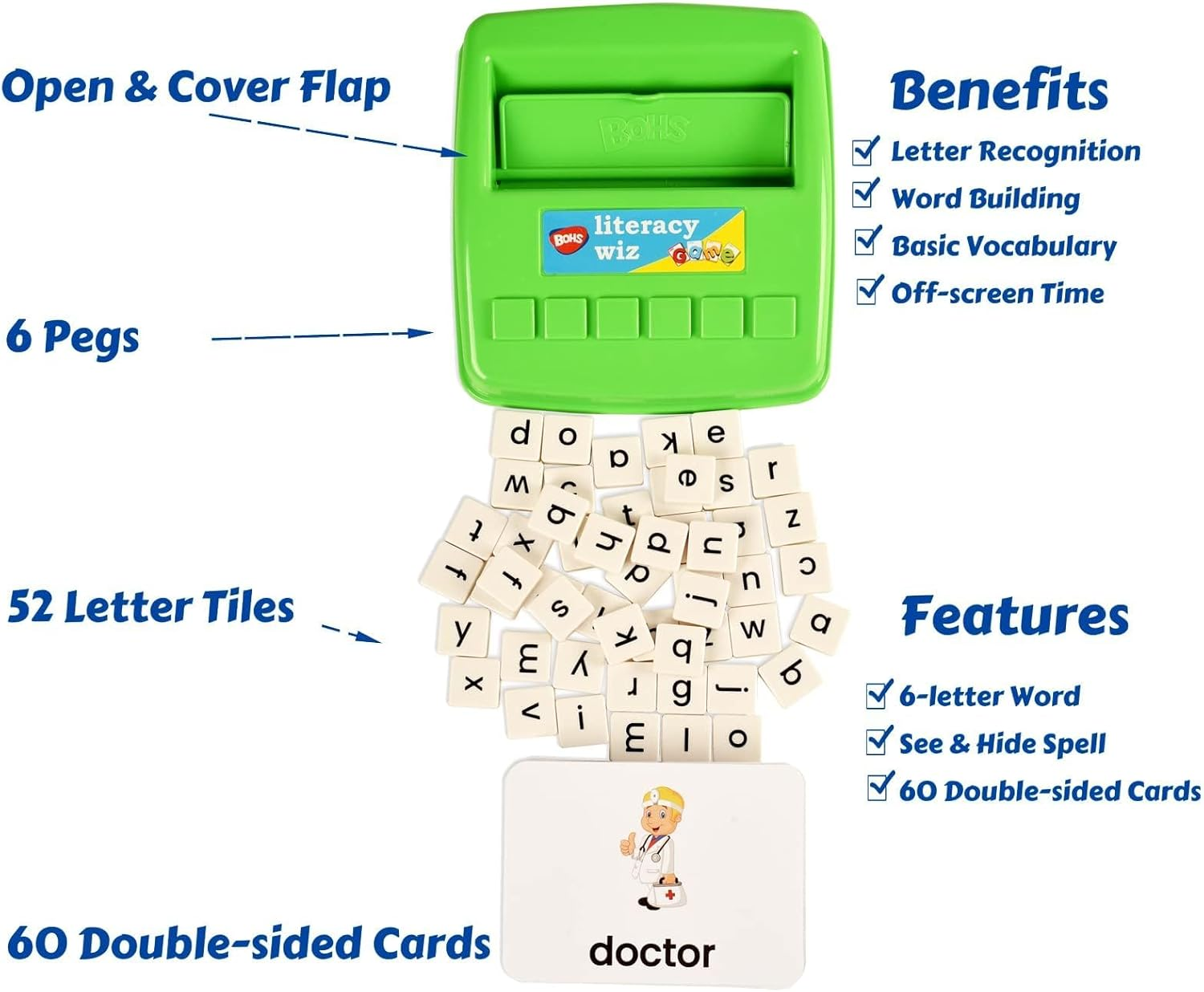 BOHS English Literacy Wiz Fun Game -Lower Case Sight Words - 60 Flash Cards - Preschooler Language Learning Educational Toys image number 5