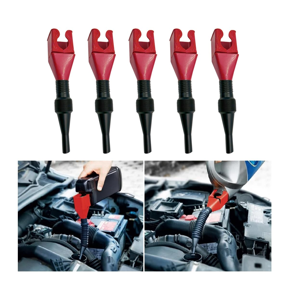 AICEL Retractable Auto Fuel Funnel, 5 Pcs Plastic Flexible Draining Tool Funnel for Cars and Motorcycles, Automotive Wide Mouth Snap Funnel for Engine Oil, Liquid, Diesel, Gasoline and More (5Colors) image number 4