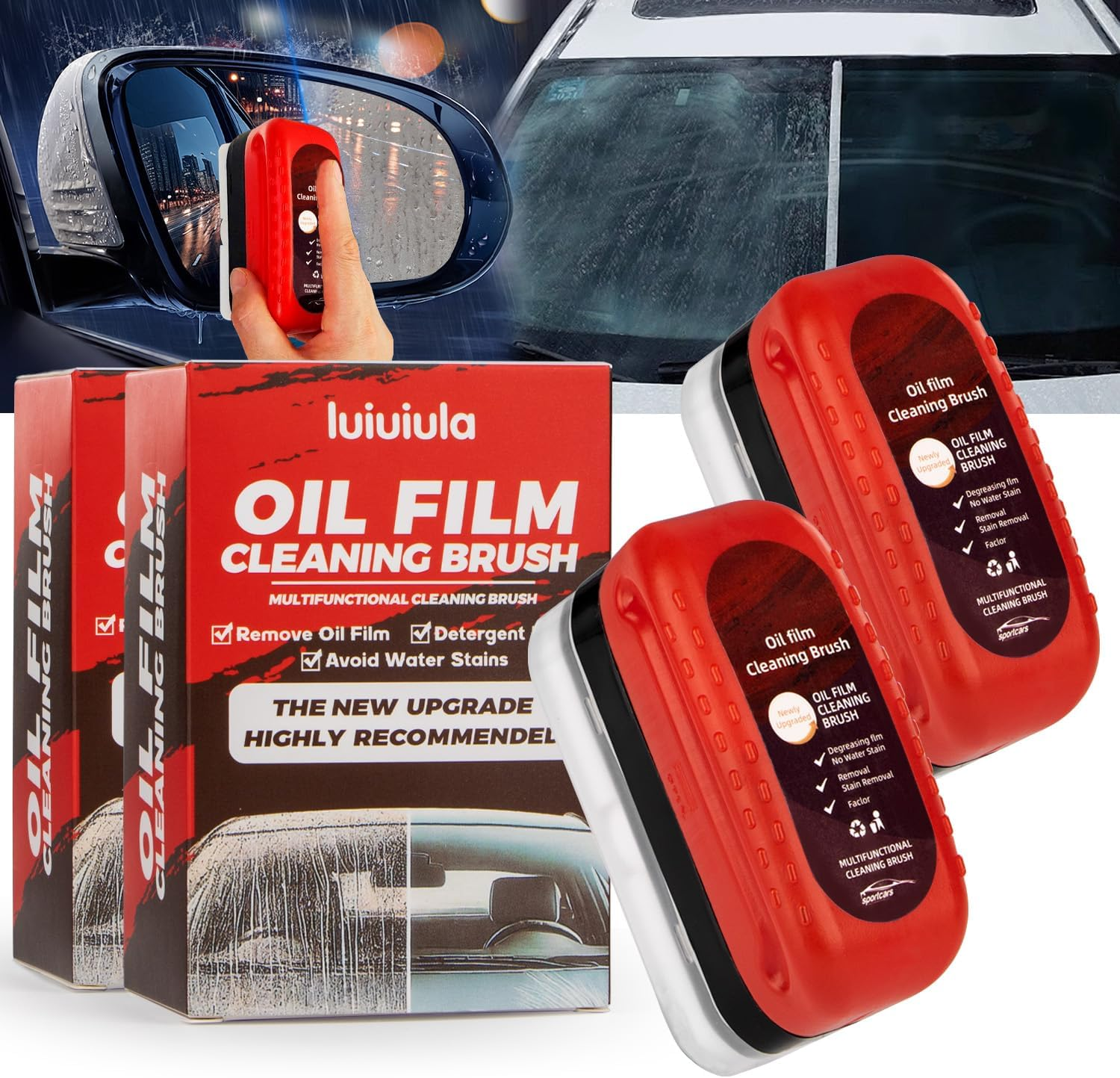 Automotive Oil Film Cleaning Brush, WEKUBA Car Glass Cleaner Brush for Rain and Fog Prevention, 2Pcs Car Window Cleaner Removes Dirt, Enhances Clarity and Visibility, Red image number 2