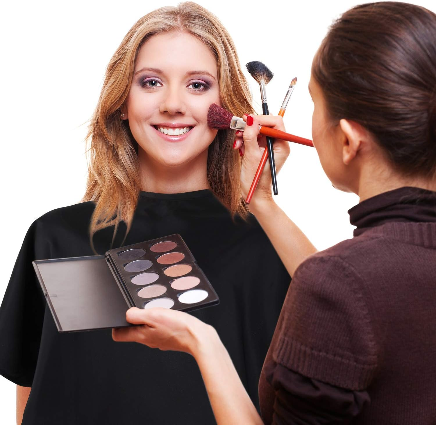 2 Pcs Makeup Cape and Bib - Waterproof Beauty Salon Barber Dye Styling Shampoo Cape for Hairdresser Artist Clients, Black image number 2